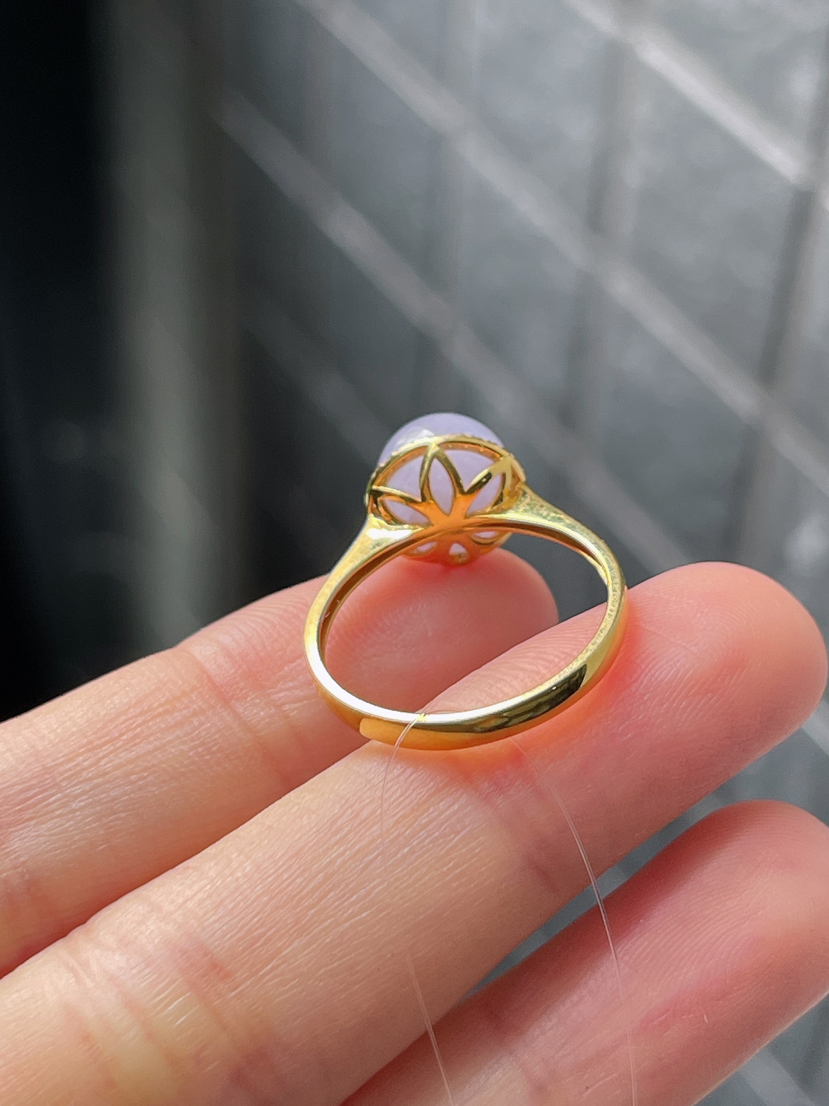 18k金 翡翠糯化种淡紫色戒指