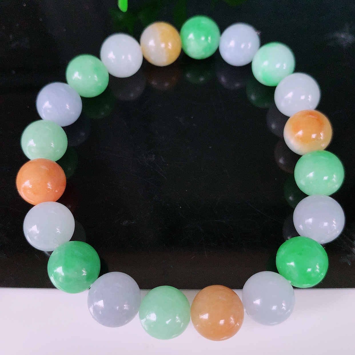 自然光实拍，特色冰润多宝翡翠手链，多彩翡翠手串，颜色丰富，料子细腻，高档大气， 自戴送礼佳品！#004.1取一尺寸9.6mm