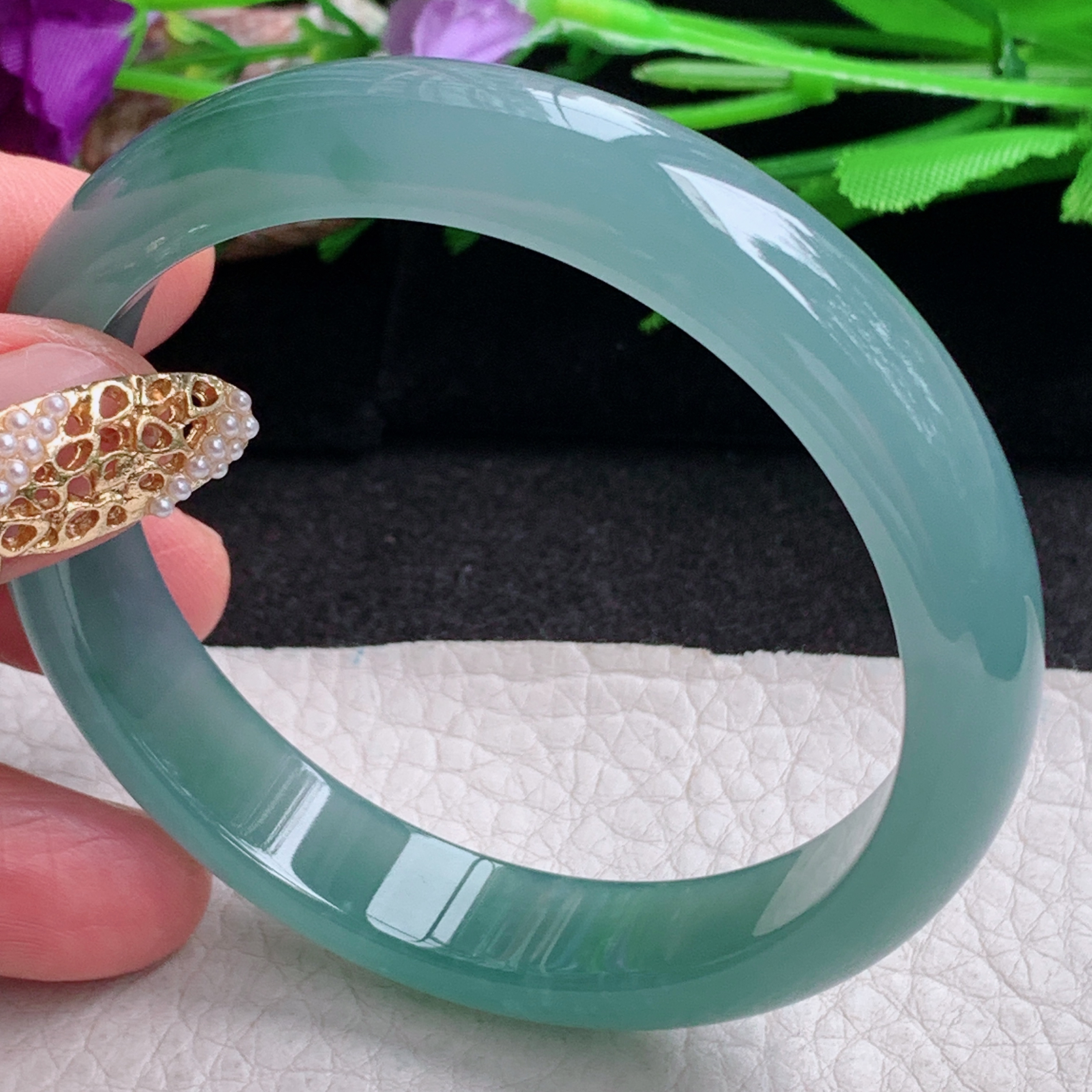 yh实拍57*11.8*7平安镯 天然翡翠a货手镯冰蓝正圈玉镯子