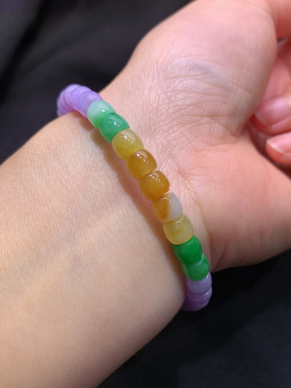 三彩路路通手串，手链，冰润细腻，颜色鲜艳，种水足，Xm 尺寸4.7*5.7