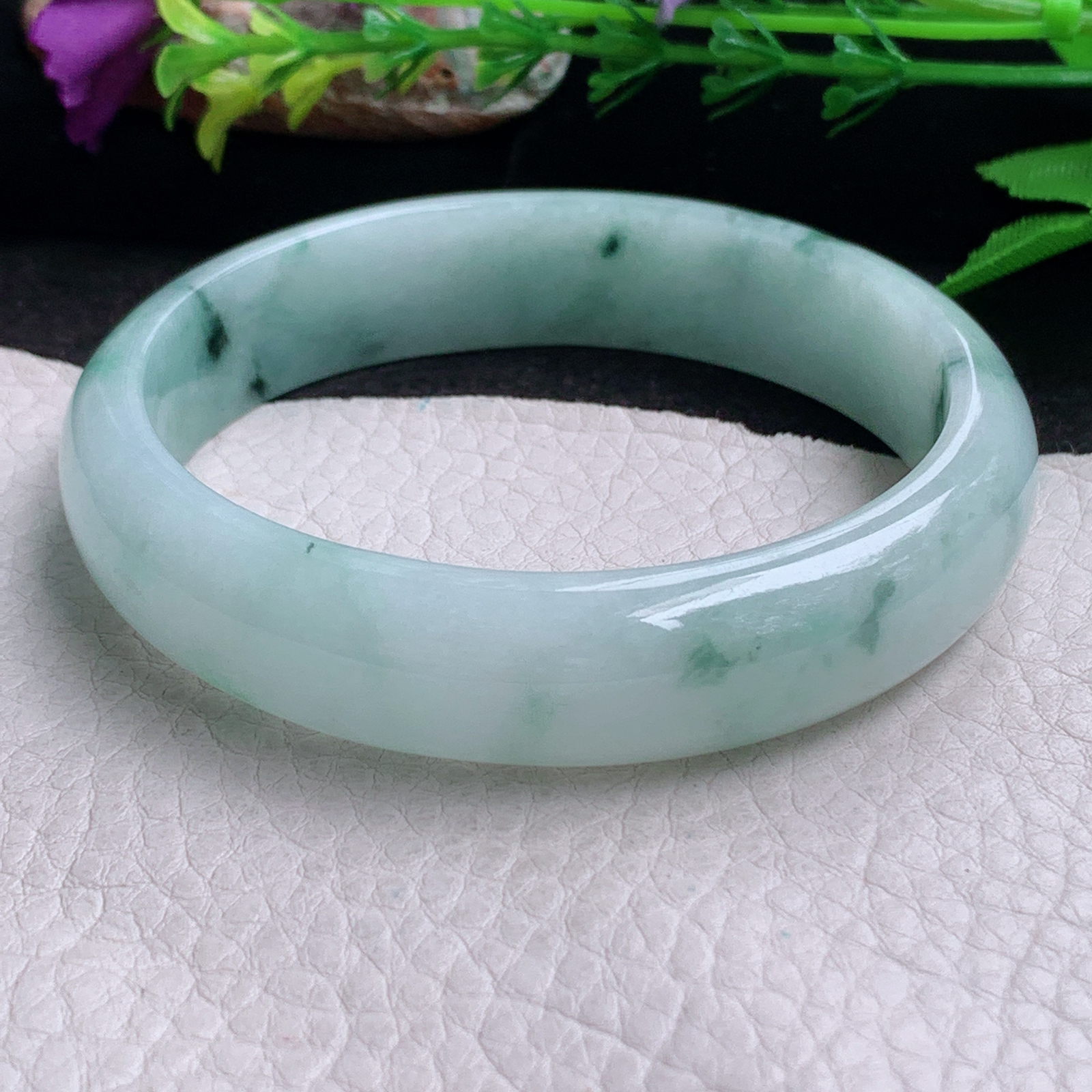 nr大圈口63*14.6*7平安镯 缅甸翡翠a货手镯飘花大气正圈玉镯子