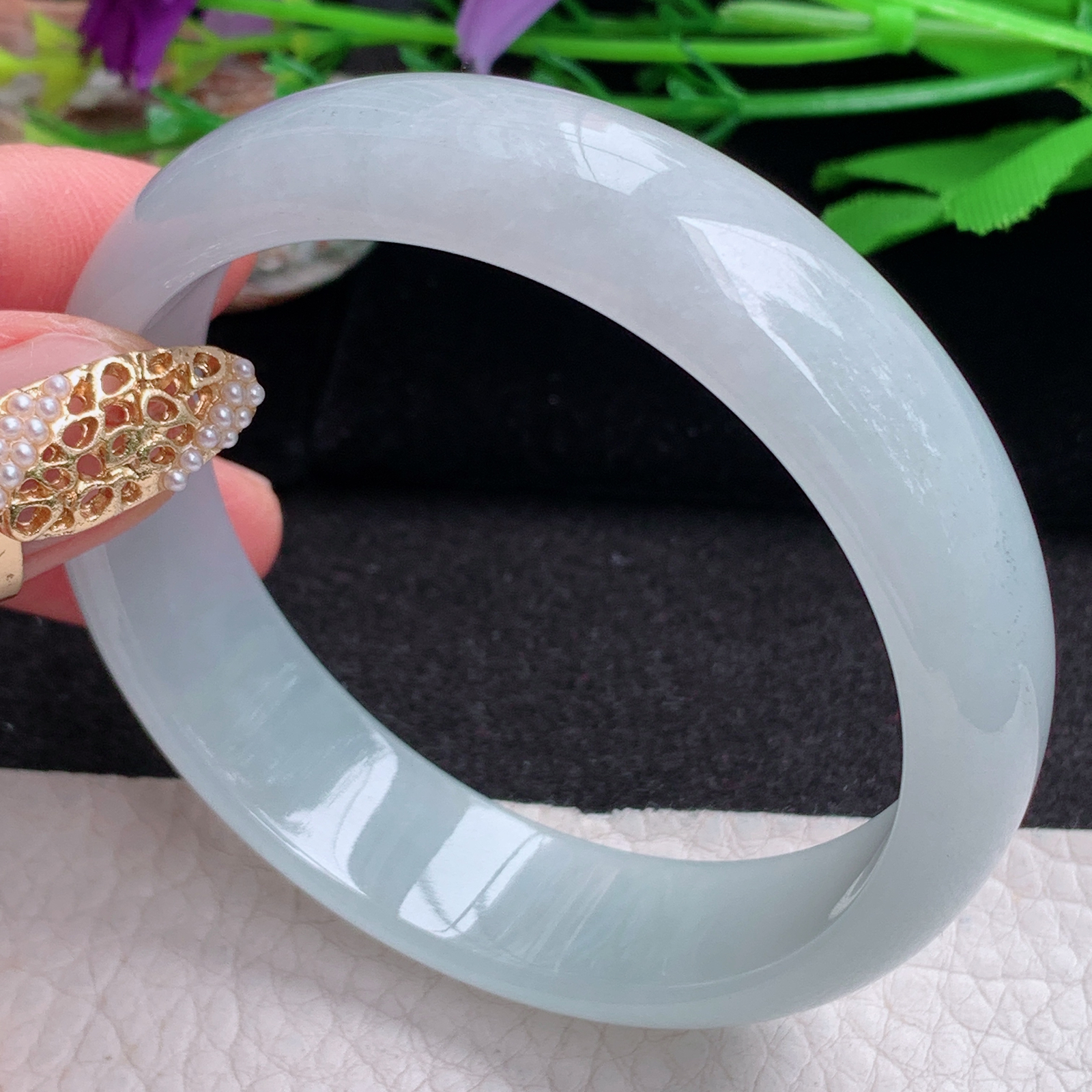 js实拍56.8*15*6.5平安镯 缅甸翡翠a货手镯纯美冰润正圈玉镯子