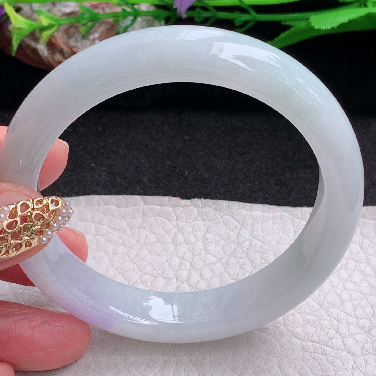 xx自然光57*12.5*8.5平安镯 缅甸翡翠a货手镯飘紫女款正圈玉镯 子