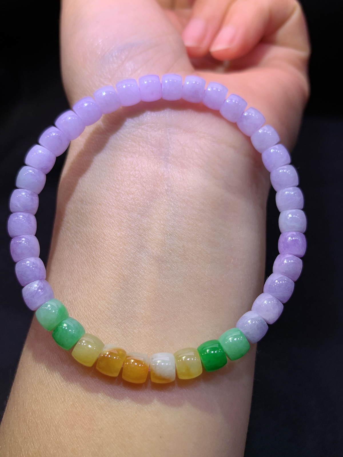 三彩路路通手串，手链，冰润细腻，颜色鲜艳，种水足，Xm 尺寸4.7*5.7