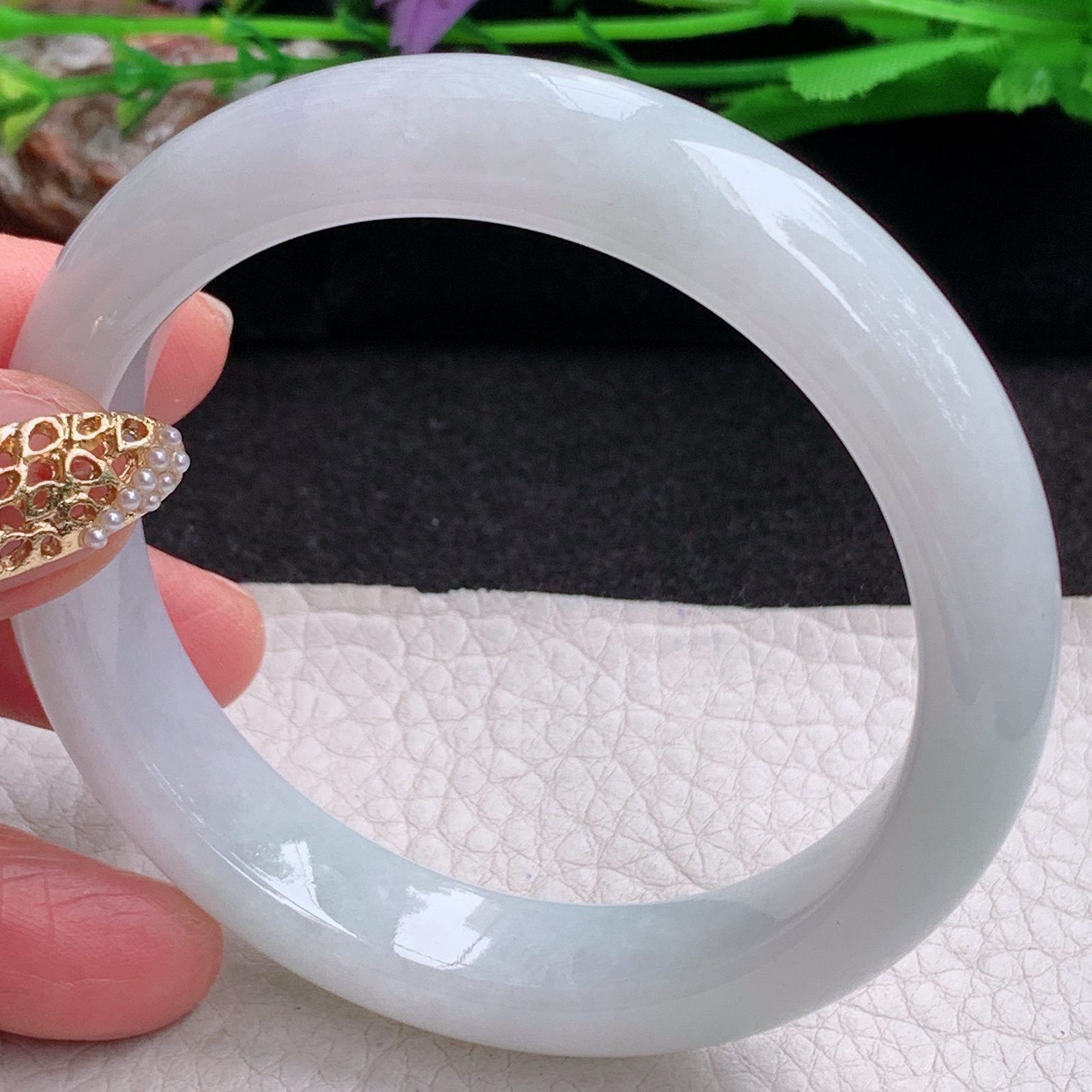 xx自然光57*12.5*8.5平安镯 缅甸翡翠a货手镯飘紫女款正圈玉镯 子