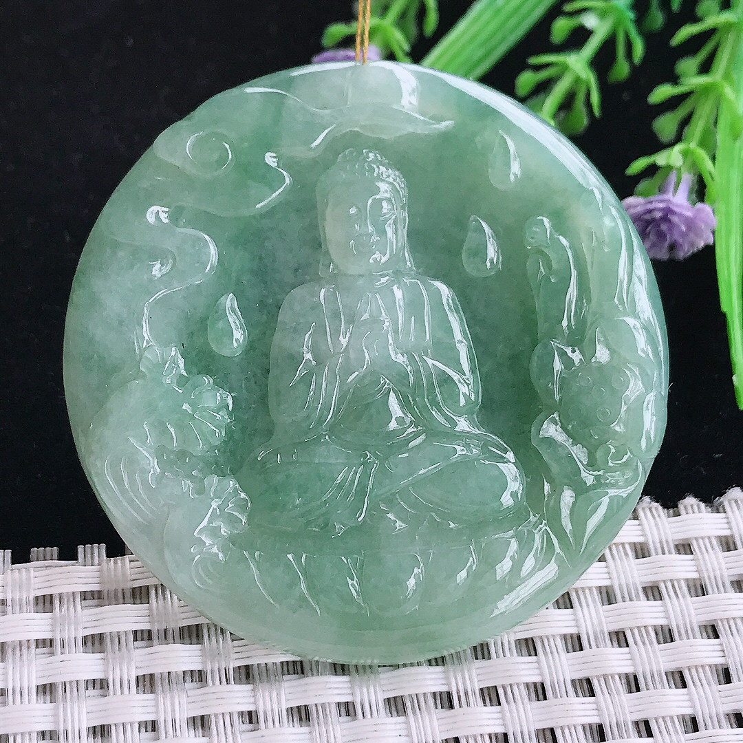 实拍A货翡翠53.5/5老坑冰润满绿大日如来佛祖吊坠翡翠玉坠挂件