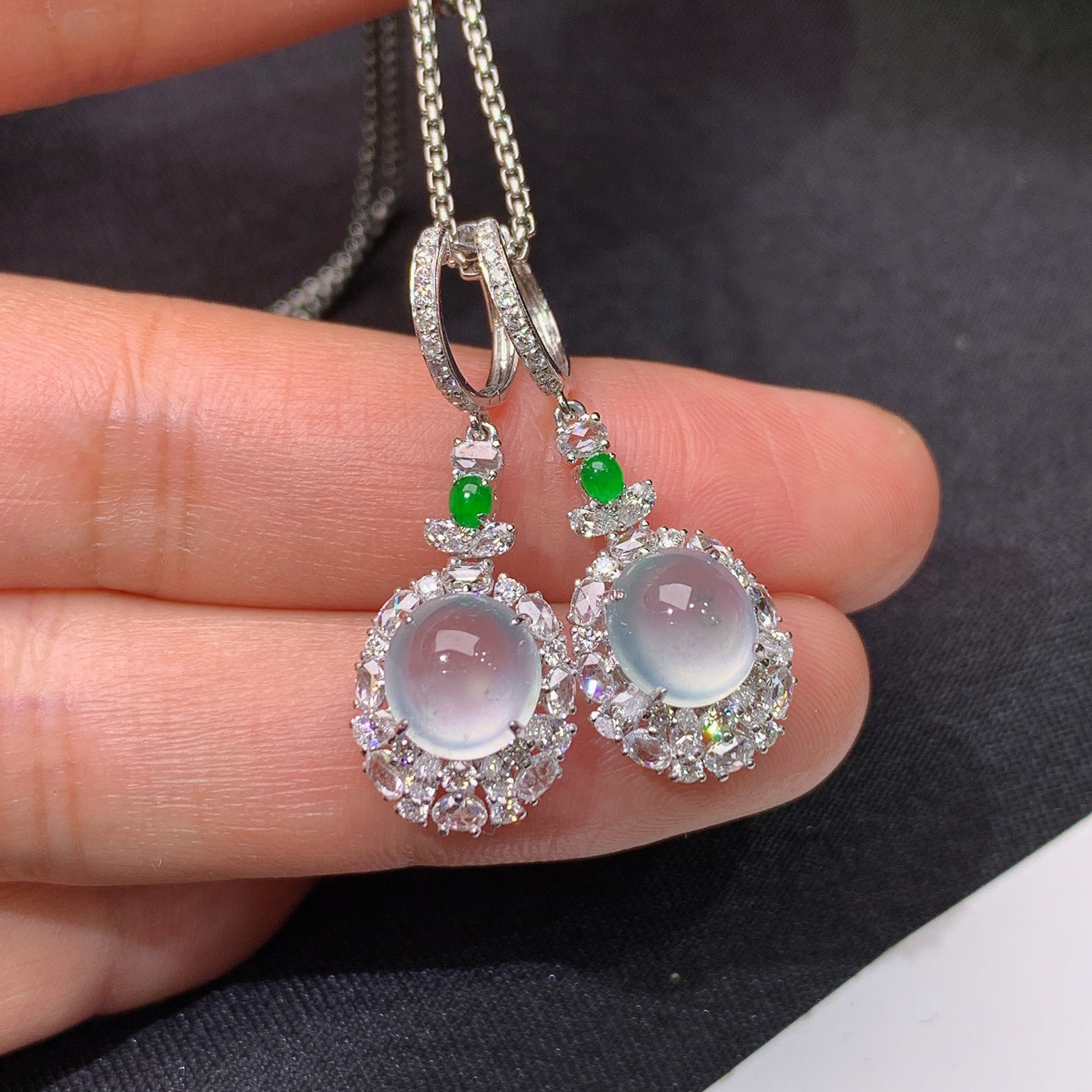 冰种蛋面耳坠，18k金镶嵌，款式精美，冰润细腻，种水足，Ty 尺寸7.5*7*3.7