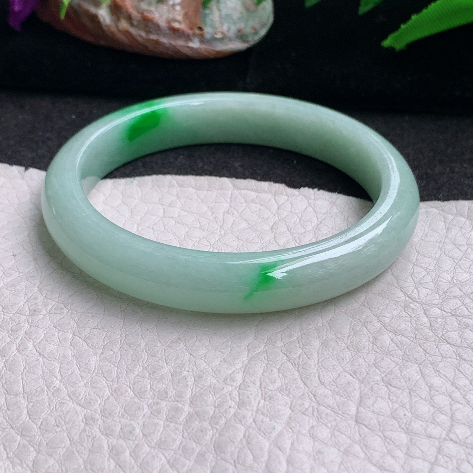 xx小圈口51*9.6*7平安镯 缅甸翡翠a货手镯飘阳绿女款正圈玉镯子