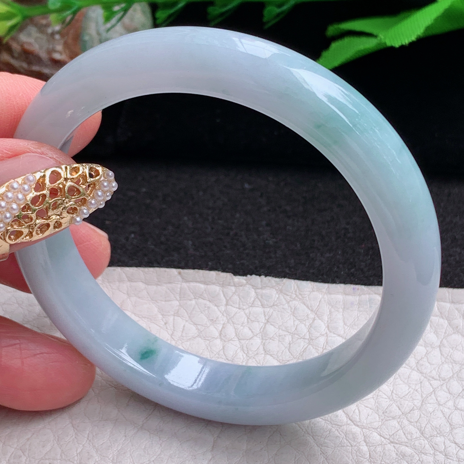 js实拍53.5*10.5*7.7平安镯 缅甸翡翠a货手镯紫底飘花正圈玉镯子