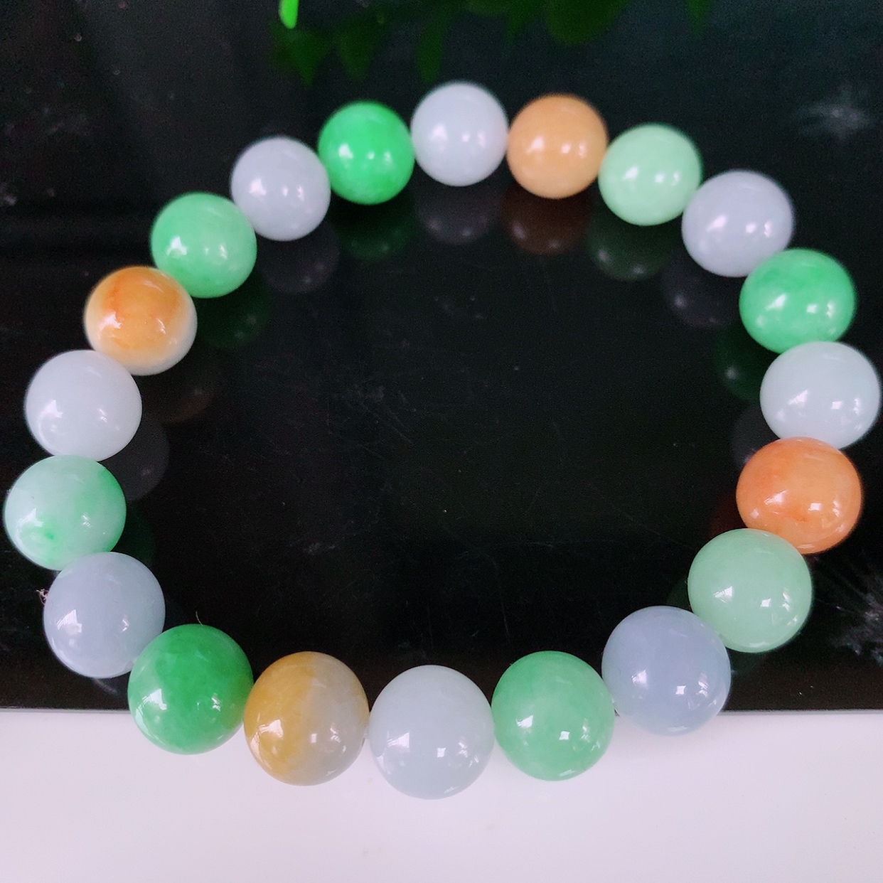 自然光实拍，特色冰润多宝翡翠手链，多彩翡翠手串，颜色丰富，料子细腻，高档大气， 自戴送礼佳品！#004.1取一尺寸9.6mm