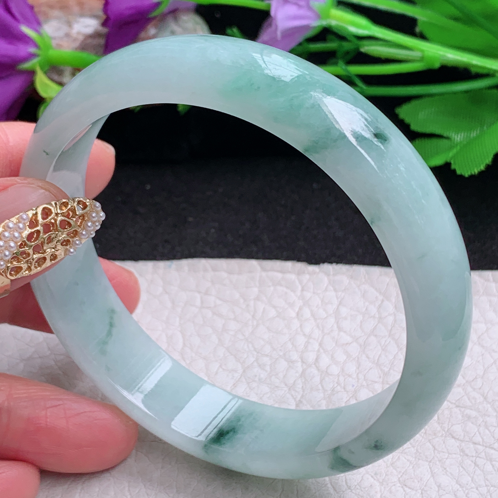 nr大圈口63*14.6*7平安镯 缅甸翡翠a货手镯飘花大气正圈玉镯子