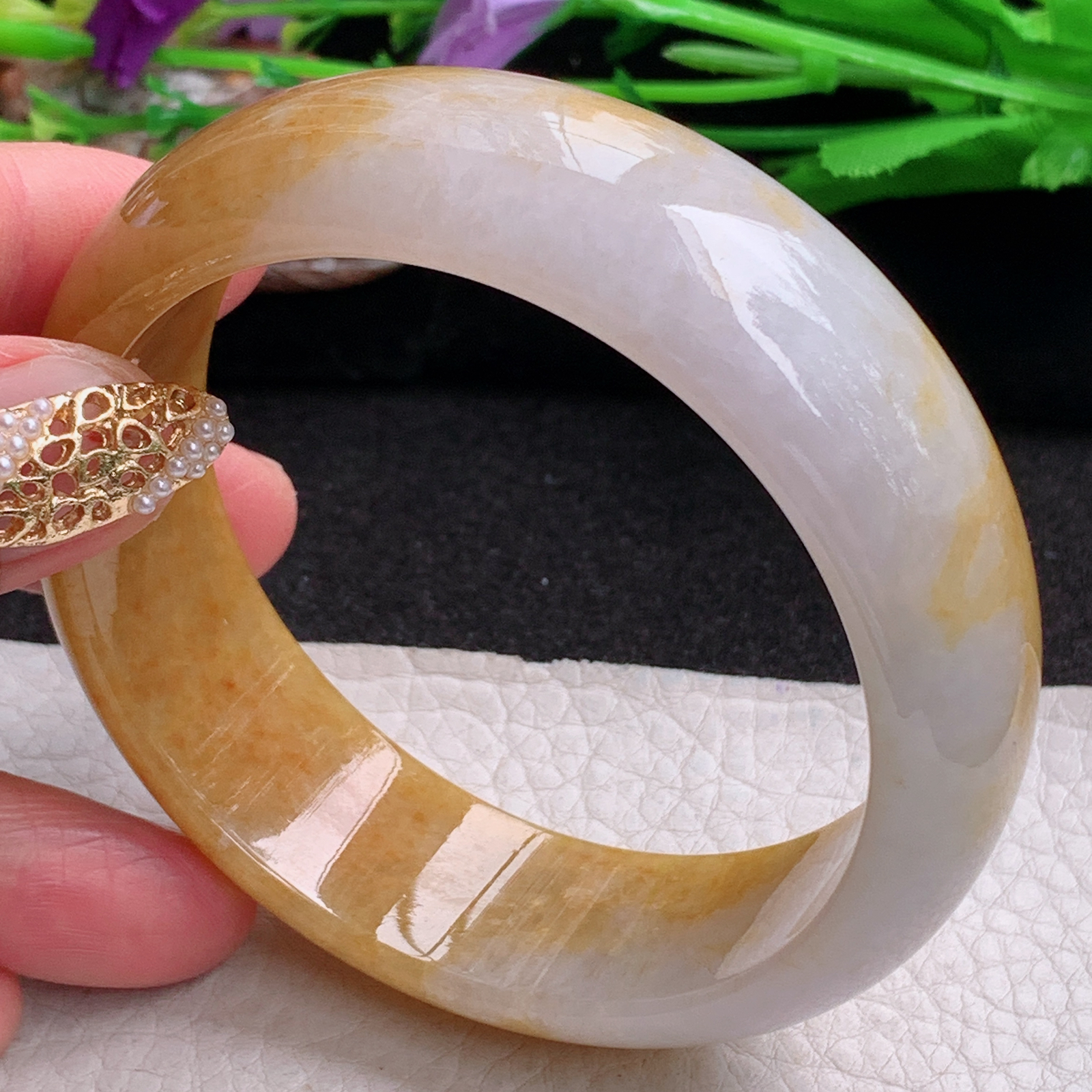 ss稀有大圈口轮胎招财60.5*19.6*8 缅甸翡翠a货手镯黄翡正圈玉镯子