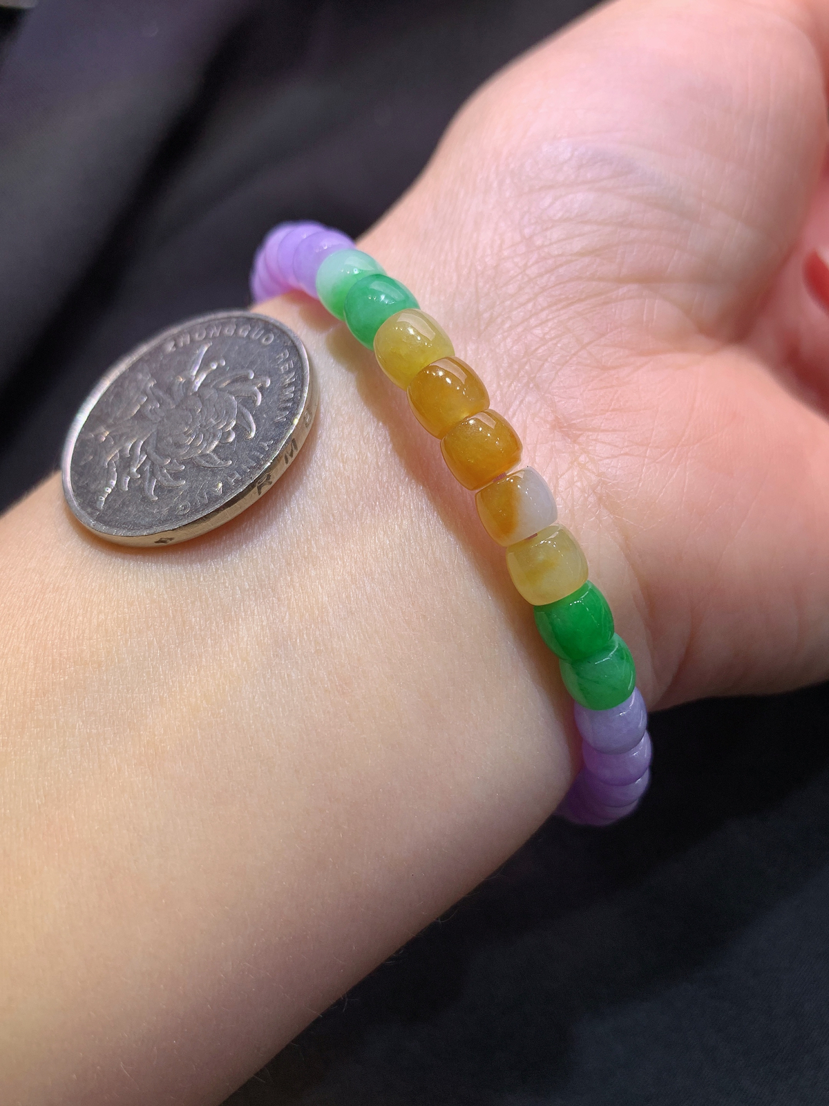 三彩路路通手串，手链，冰润细腻，颜色鲜艳，种水足，Xm 尺寸4.7*5.7
