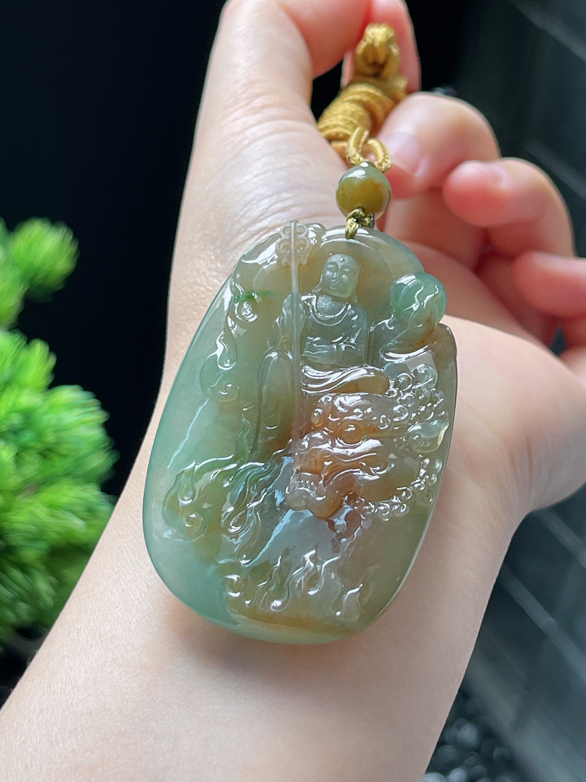 翡翠冰糯种福禄寿三色吊坠