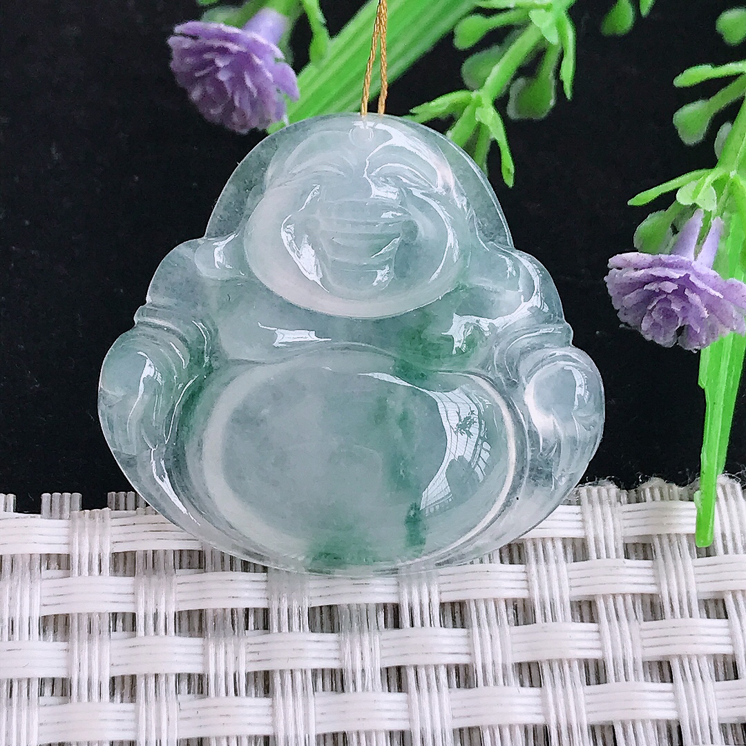 实拍A货翡翠29.6/32/6.1老坑冰种起胶冰飘花佛公吊坠翡翠玉佛挂件