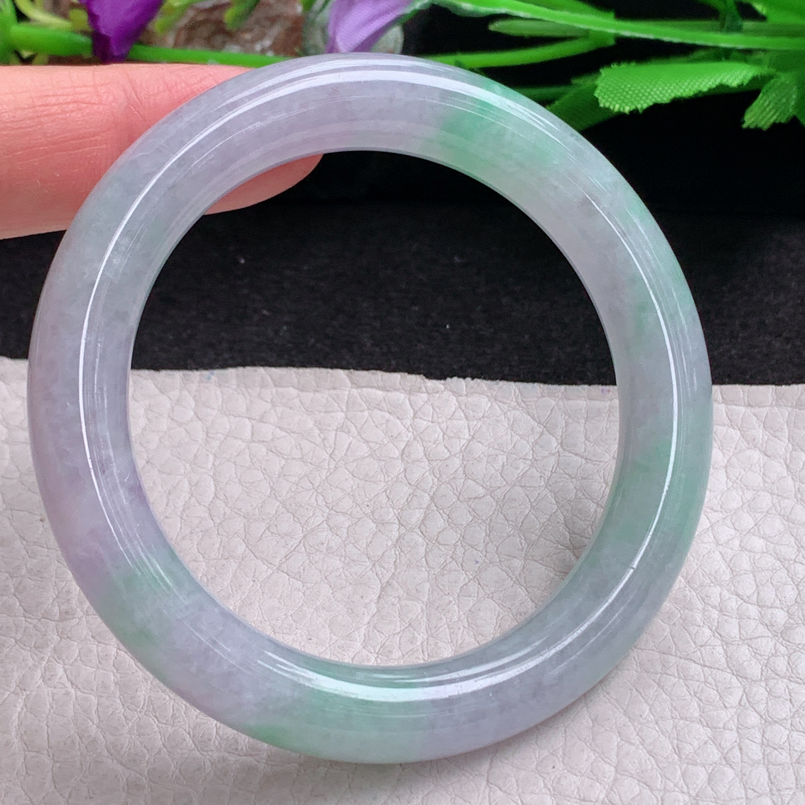 ss自然光54*10.3*10美人镯 缅甸翡翠a货手镯春带彩女款圆条玉镯子