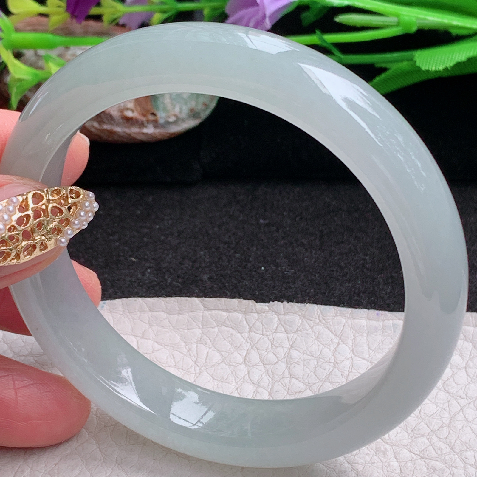 xx自然光57.8*12.6*8.6平安镯 缅甸翡翠a货手镯胶晴底女款正圈玉镯子