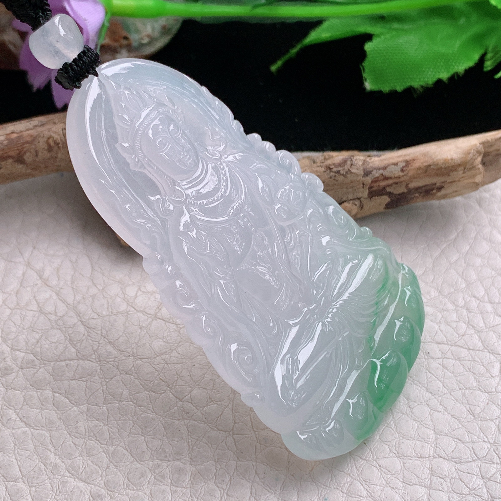 yl实拍64.6*37*5.8缅甸翡翠冰润飘绿度母观音 玉观音玉吊坠 玉挂件