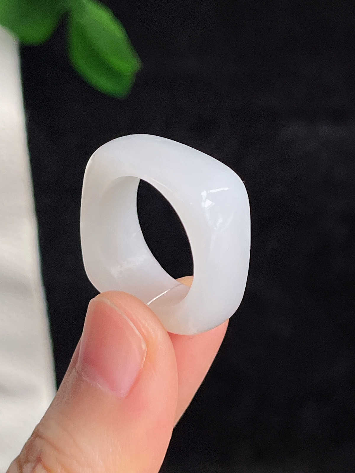 和田玉白玉方形指环