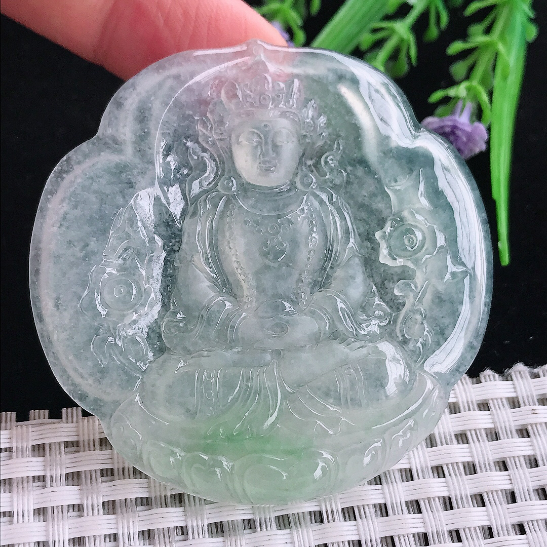 实拍A货翡翠57.5/5.5老坑冰种度母菩萨吊坠翡翠玉坠挂件