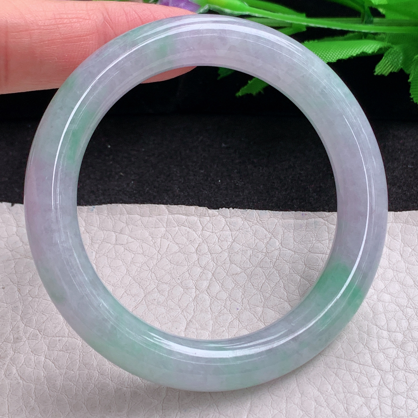 ss自然光54*10.3*10美人镯 缅甸翡翠a货手镯春带彩女款圆条玉镯子