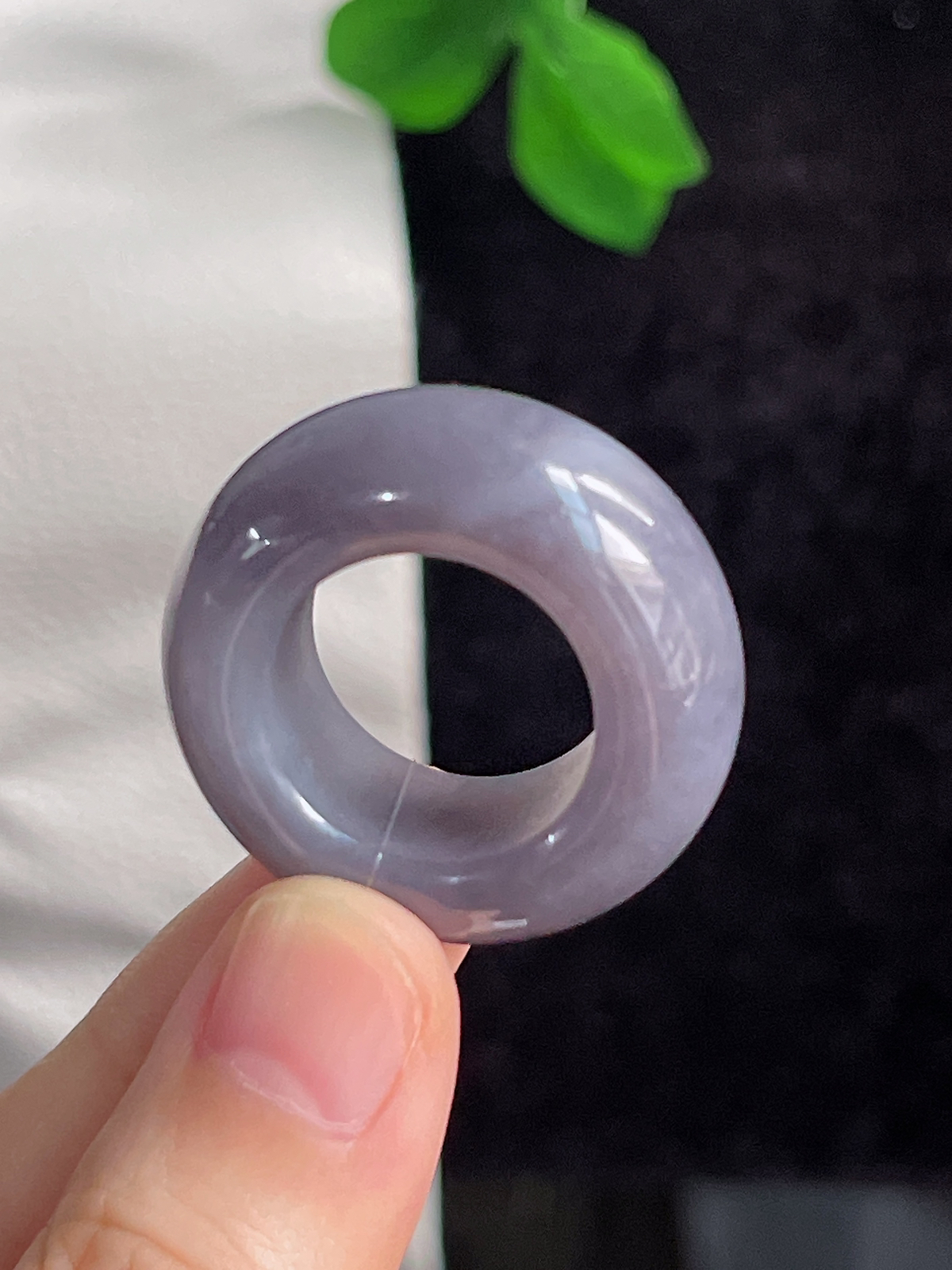 和田玉烟紫宽版指环