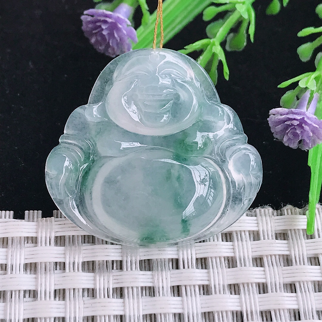 实拍A货翡翠29.6/32/6.1老坑冰种起胶冰飘花佛公吊坠翡翠玉佛挂件