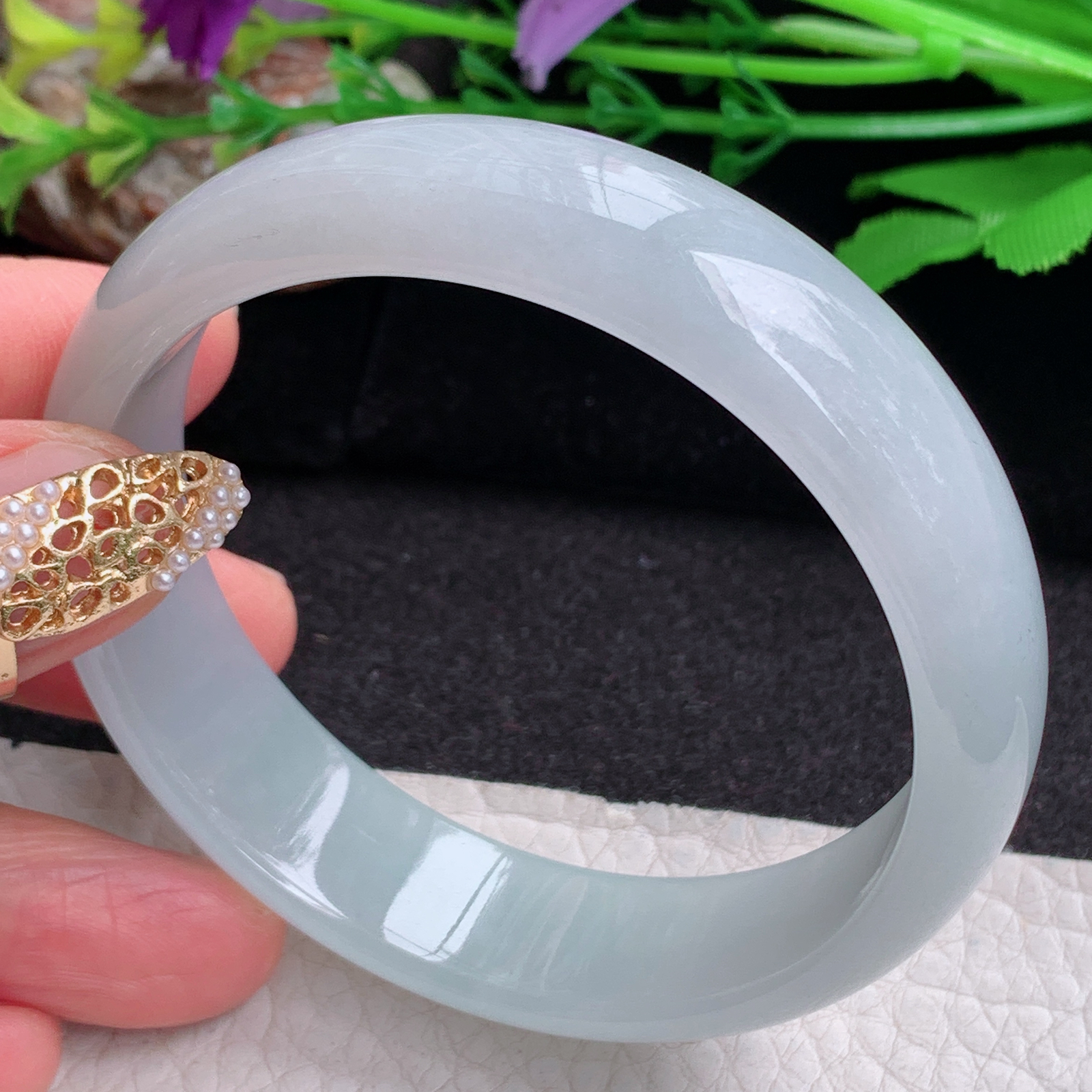 js实拍56.8*15*6.5平安镯 缅甸翡翠a货手镯纯美冰润正圈玉镯子