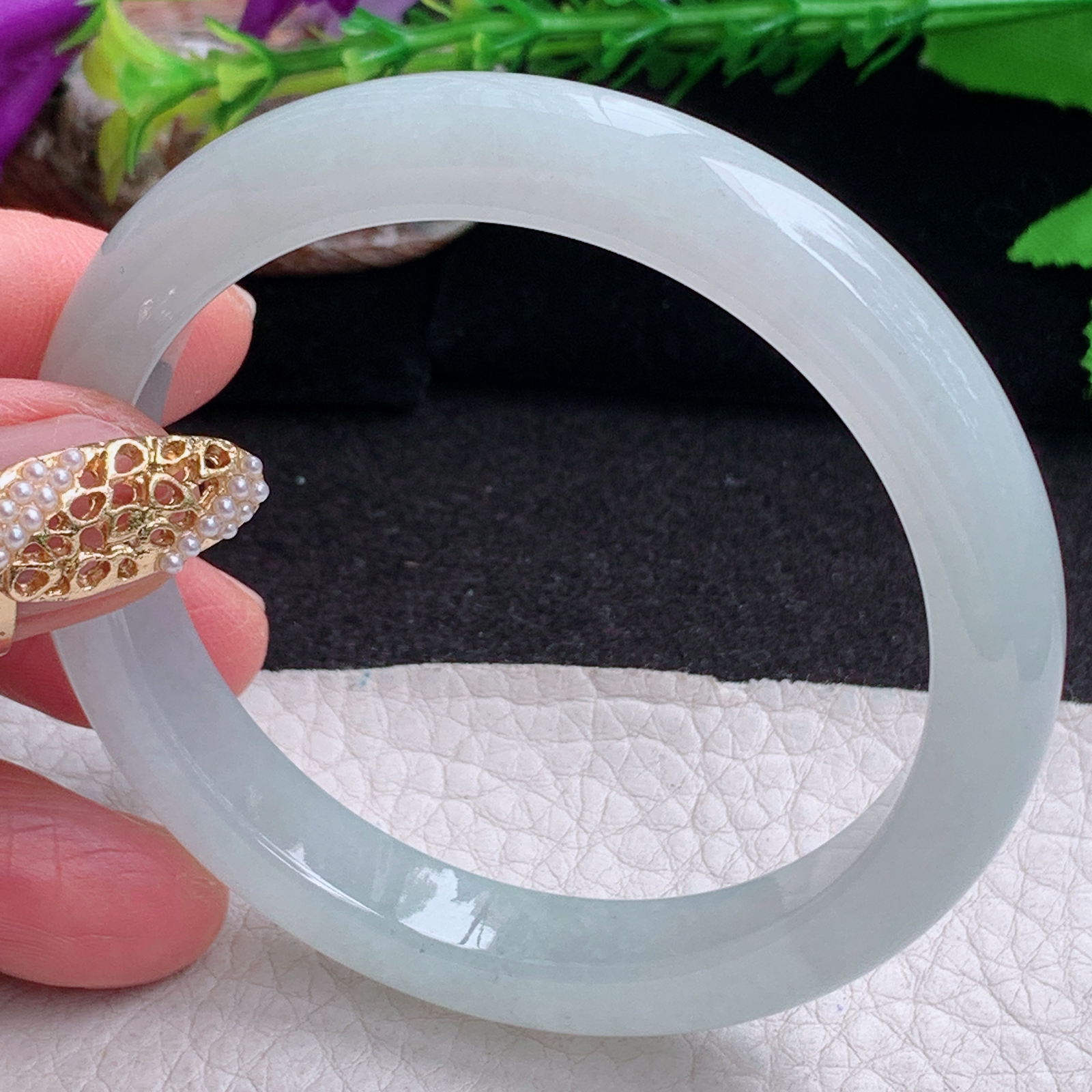 n实拍55.5*9.5*7.6平安镯 缅甸翡翠a货手镯纯美起光正圈玉镯子