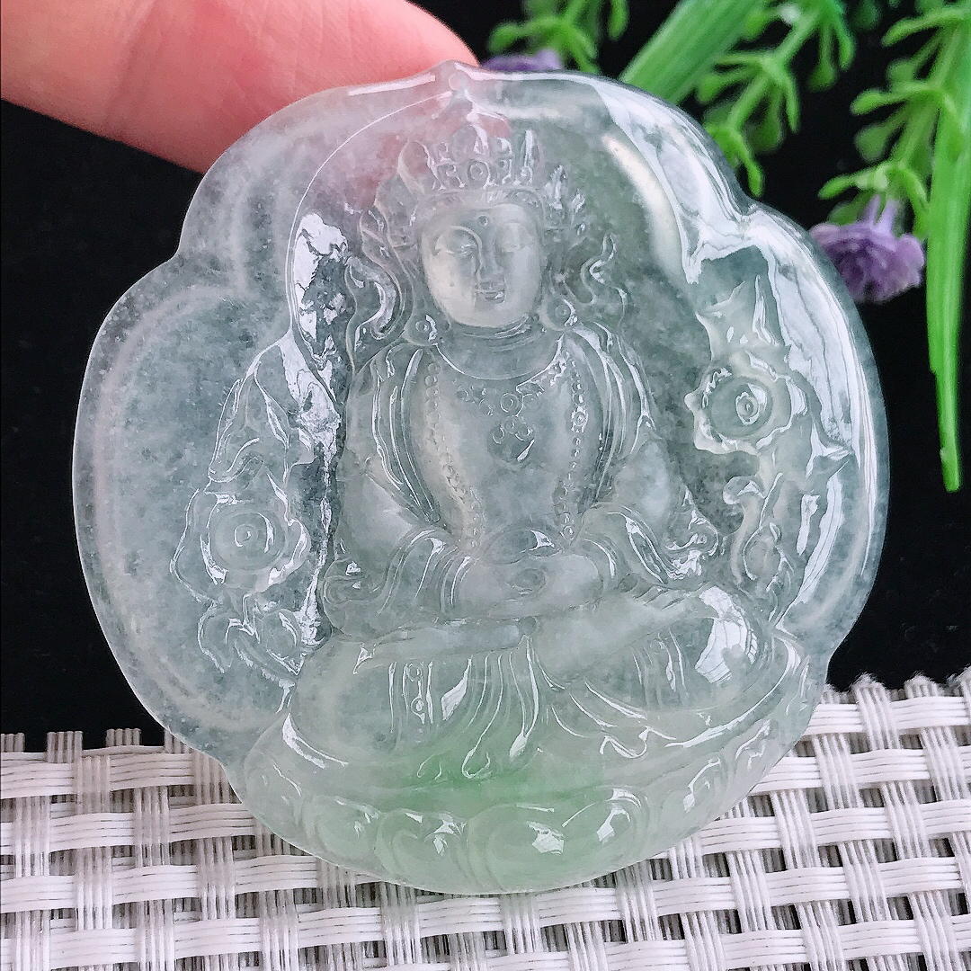 实拍A货翡翠57.5/5.5老坑冰种度母菩萨吊坠翡翠玉坠挂件