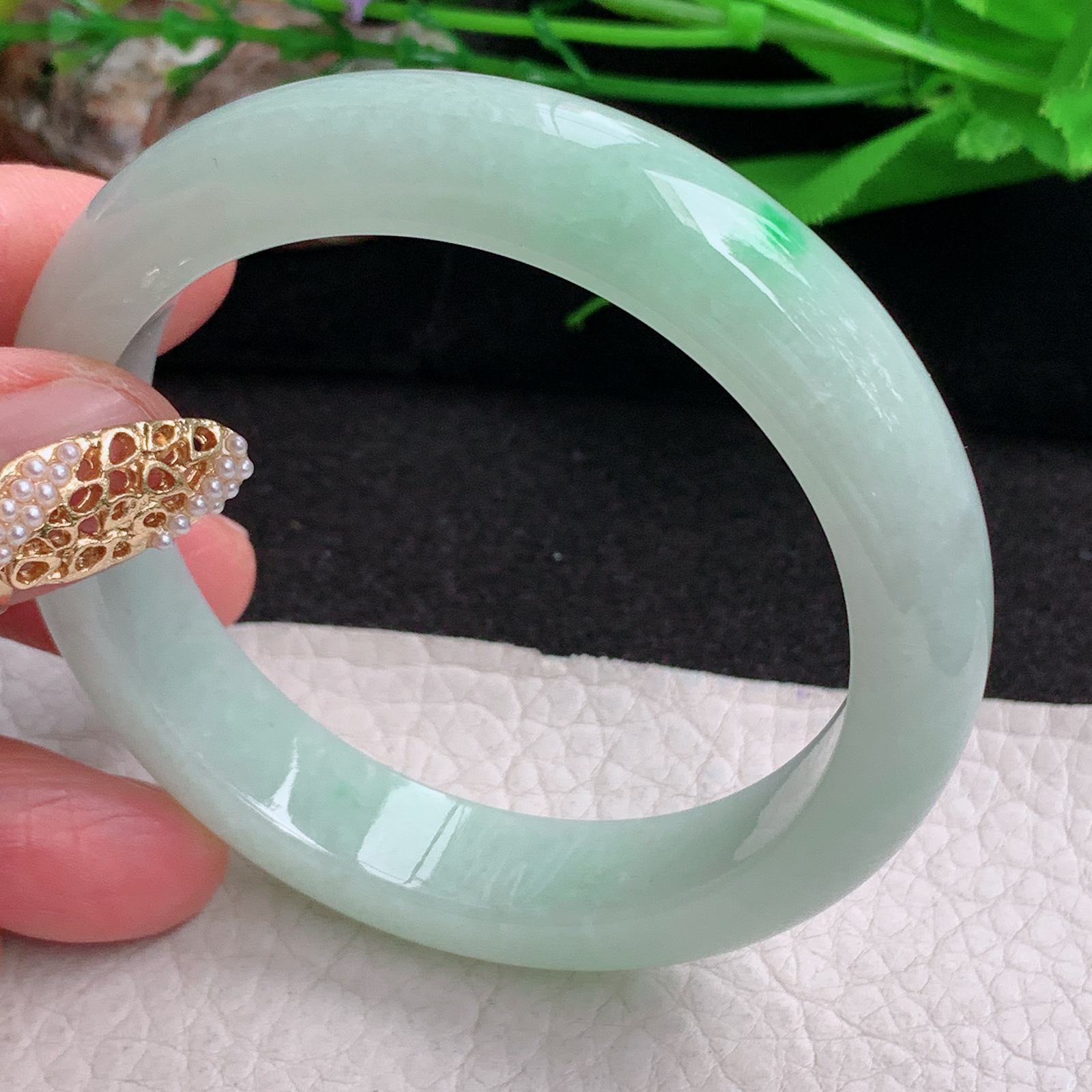 ee实拍55.5*12.3*8.2平安镯 缅甸翡翠a货手镯果绿女款正圈玉镯子