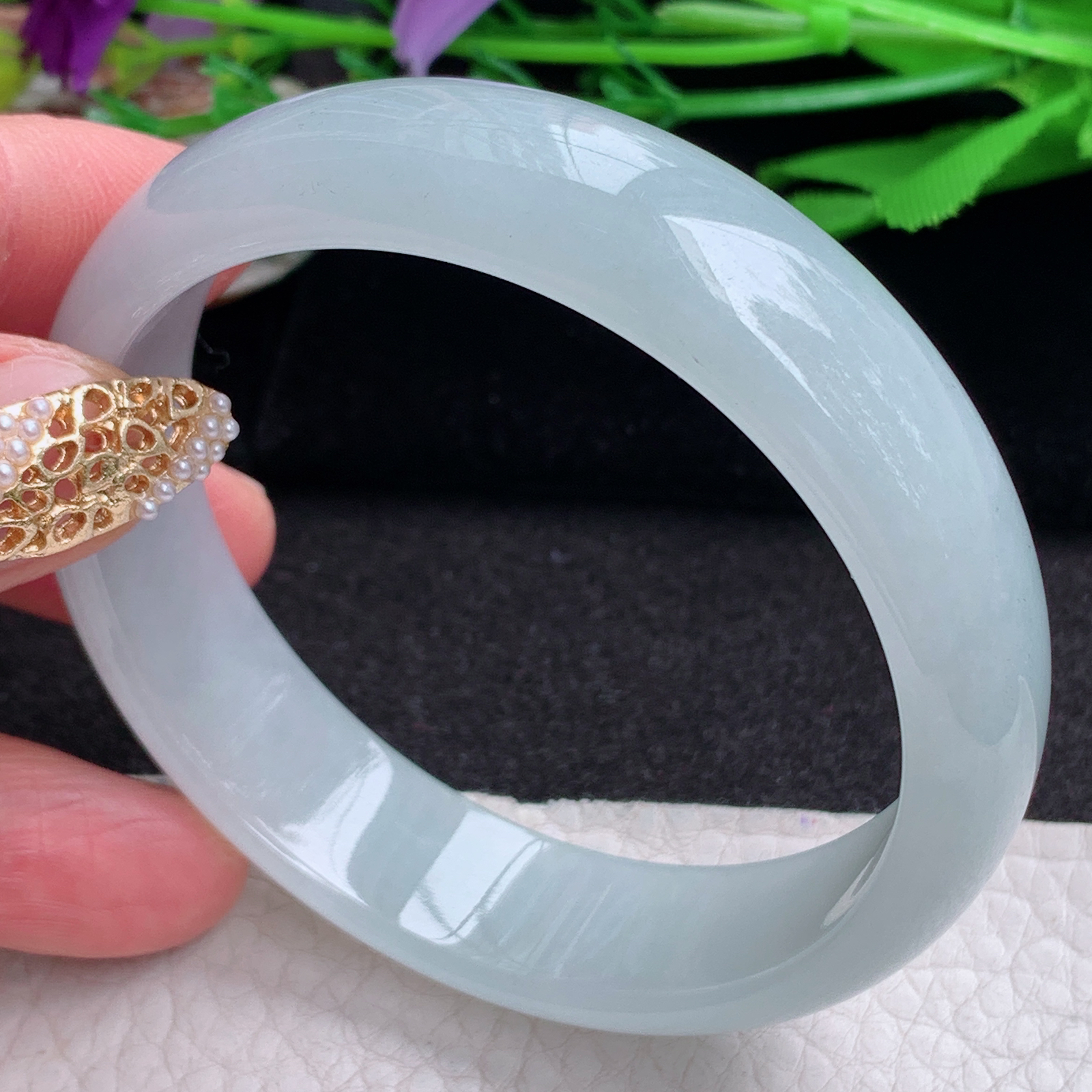 js实拍56.8*15*6.5平安镯 缅甸翡翠a货手镯纯美冰润正圈玉镯子