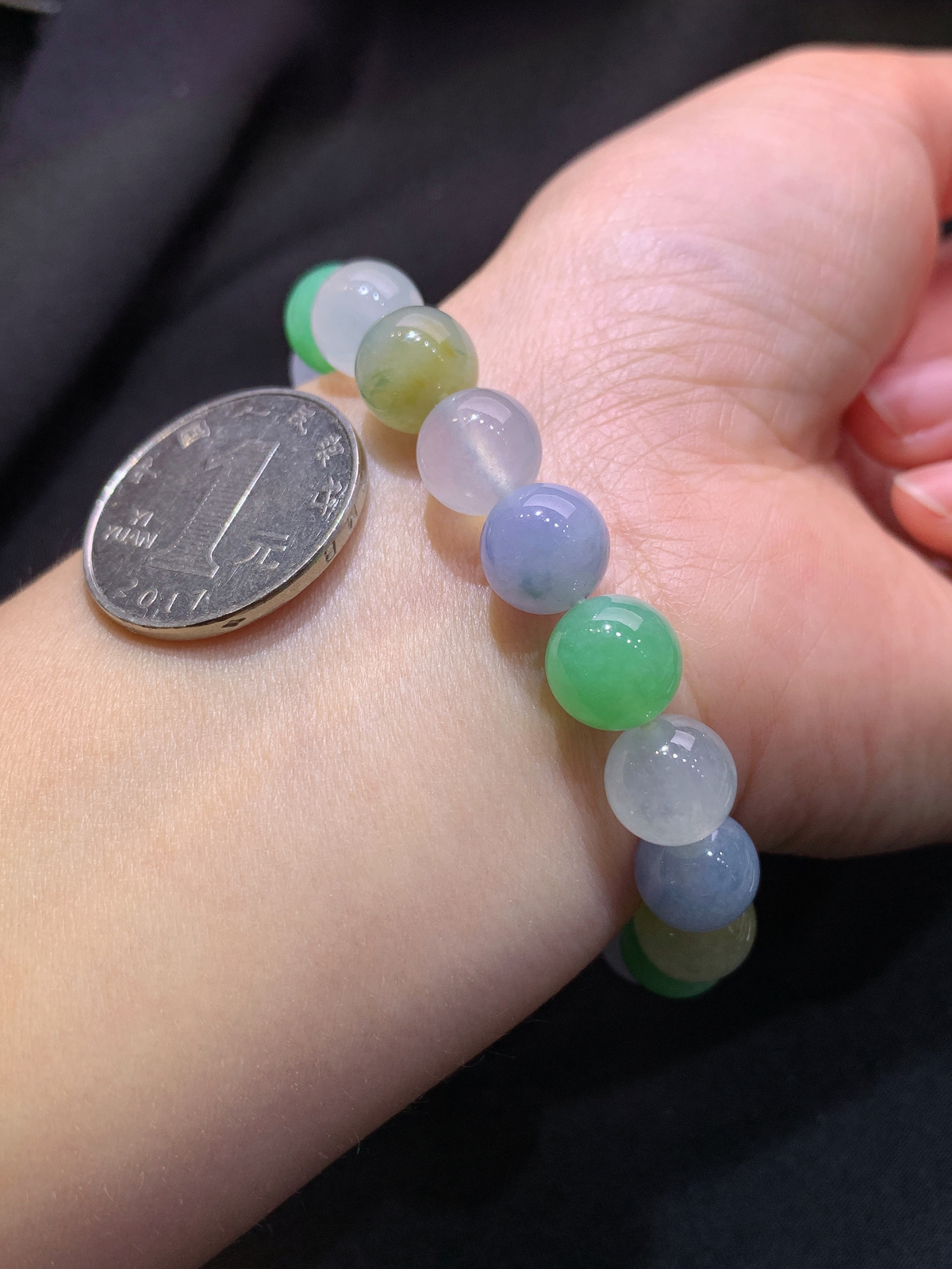 冰种多宝圆珠手串，手链，冰润鲜艳，玉质细腻，种水足，Xli 直径9.7