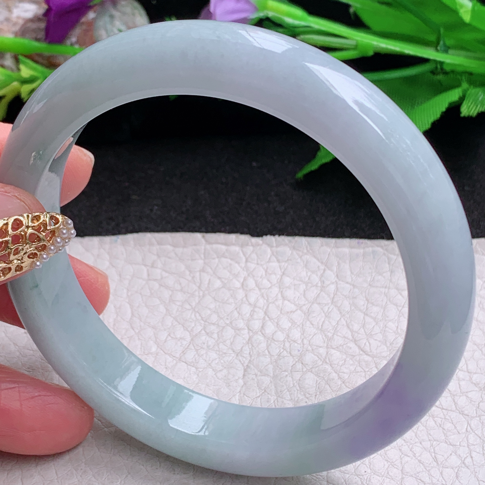 nr大圈口62*12.3*9平安镯 缅甸翡翠a货手镯春带彩正圈玉镯子