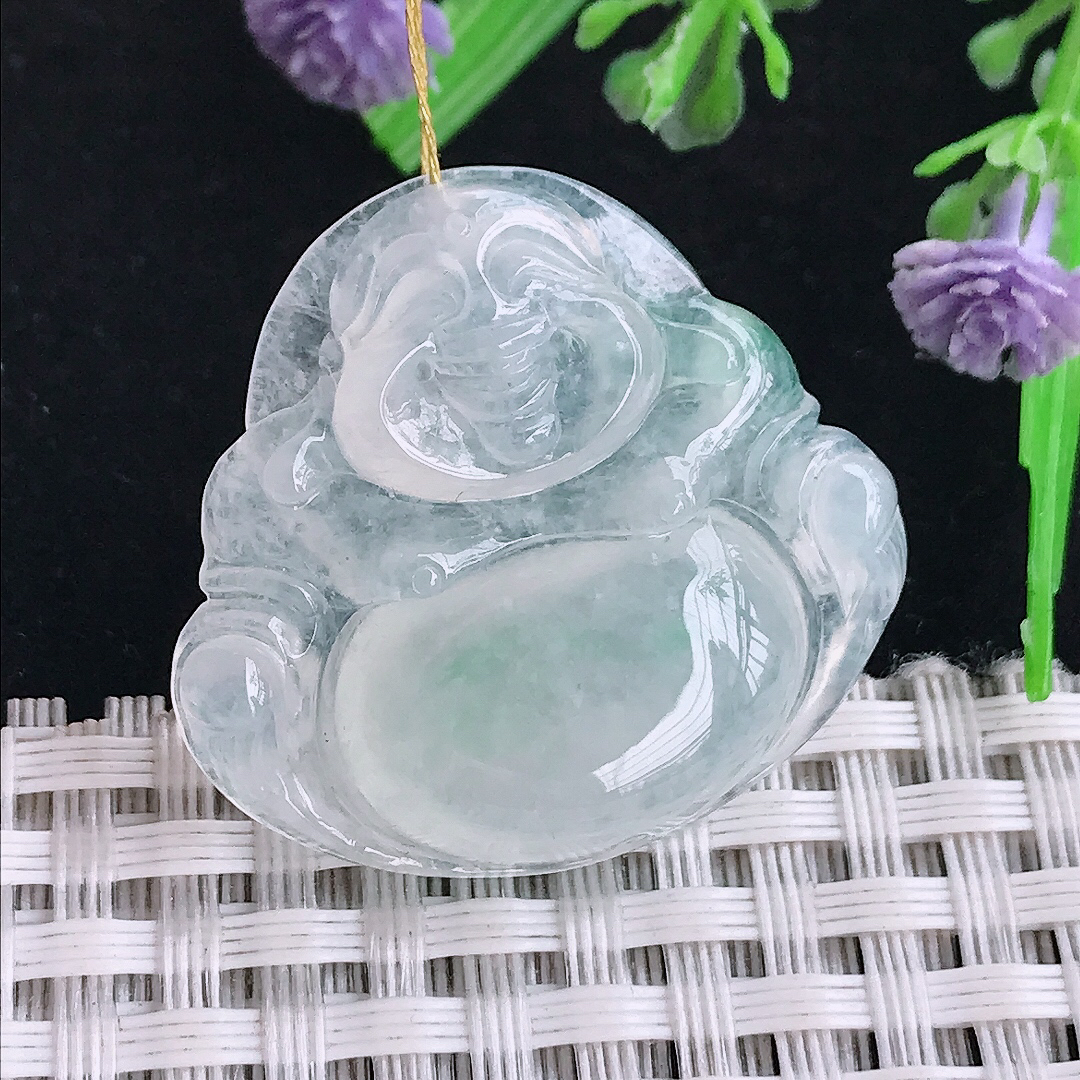 实拍A货翡翠29.5/31.6/6.2老坑冰种起胶佛公吊坠翡翠玉佛挂件