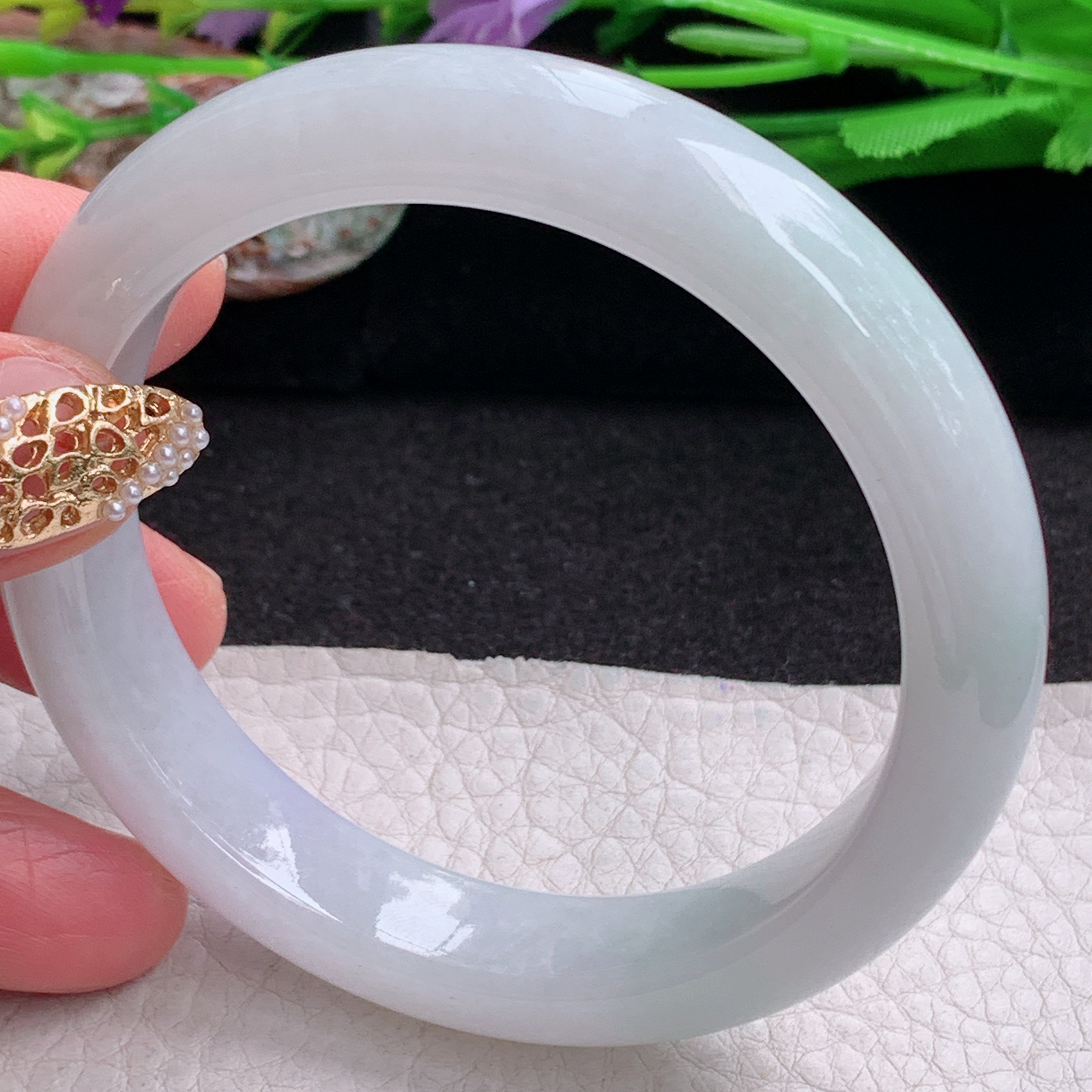 xx自然光57*12.5*8.5平安镯 缅甸翡翠a货手镯飘紫女款正圈玉镯 子