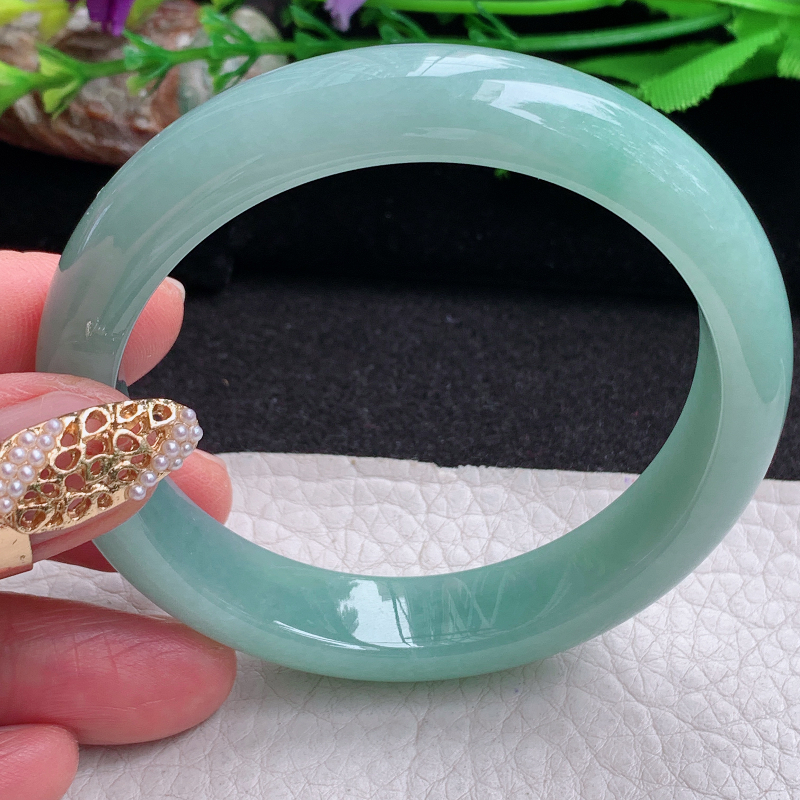 js实拍56*12.3*8平安镯 缅甸翡翠a货手镯水润满绿正圈玉镯子