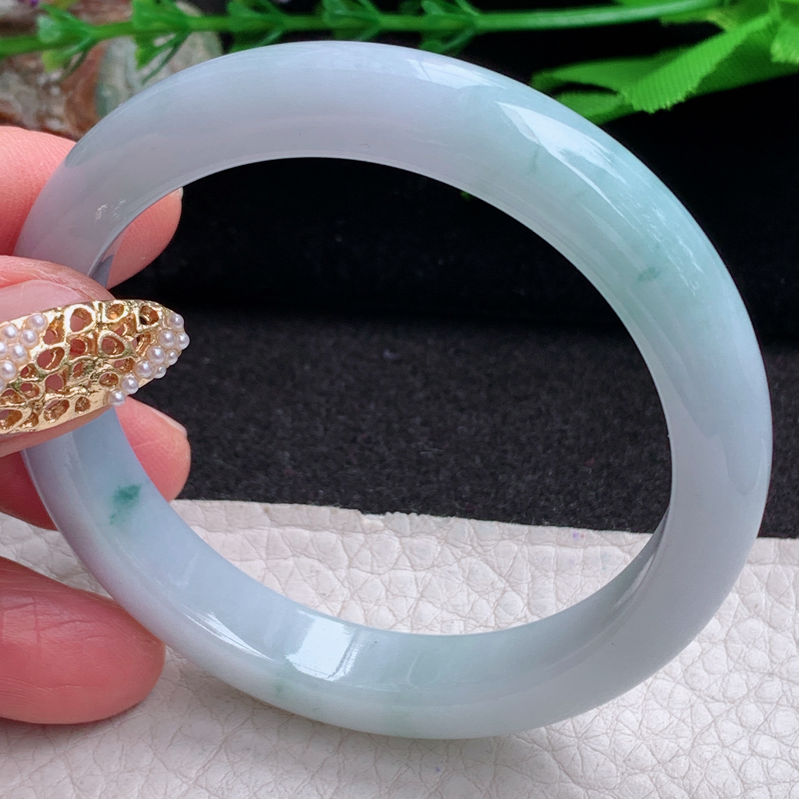 js实拍53.5*10.5*7.7平安镯 缅甸翡翠a货手镯紫底飘花正圈玉镯子