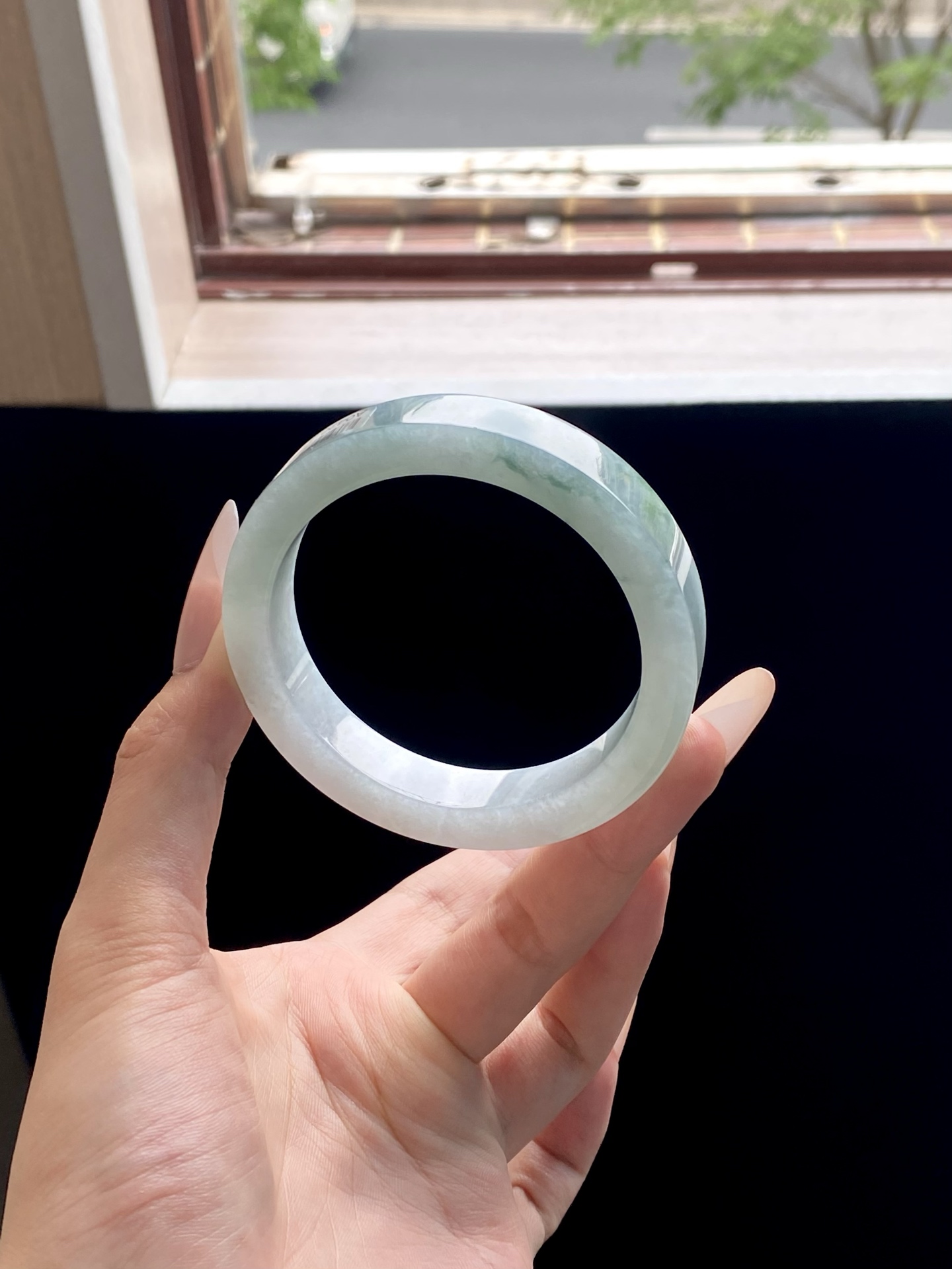 冰种蓝色飘花镯胚，A0420-11，⭕️74-58-12.5-8