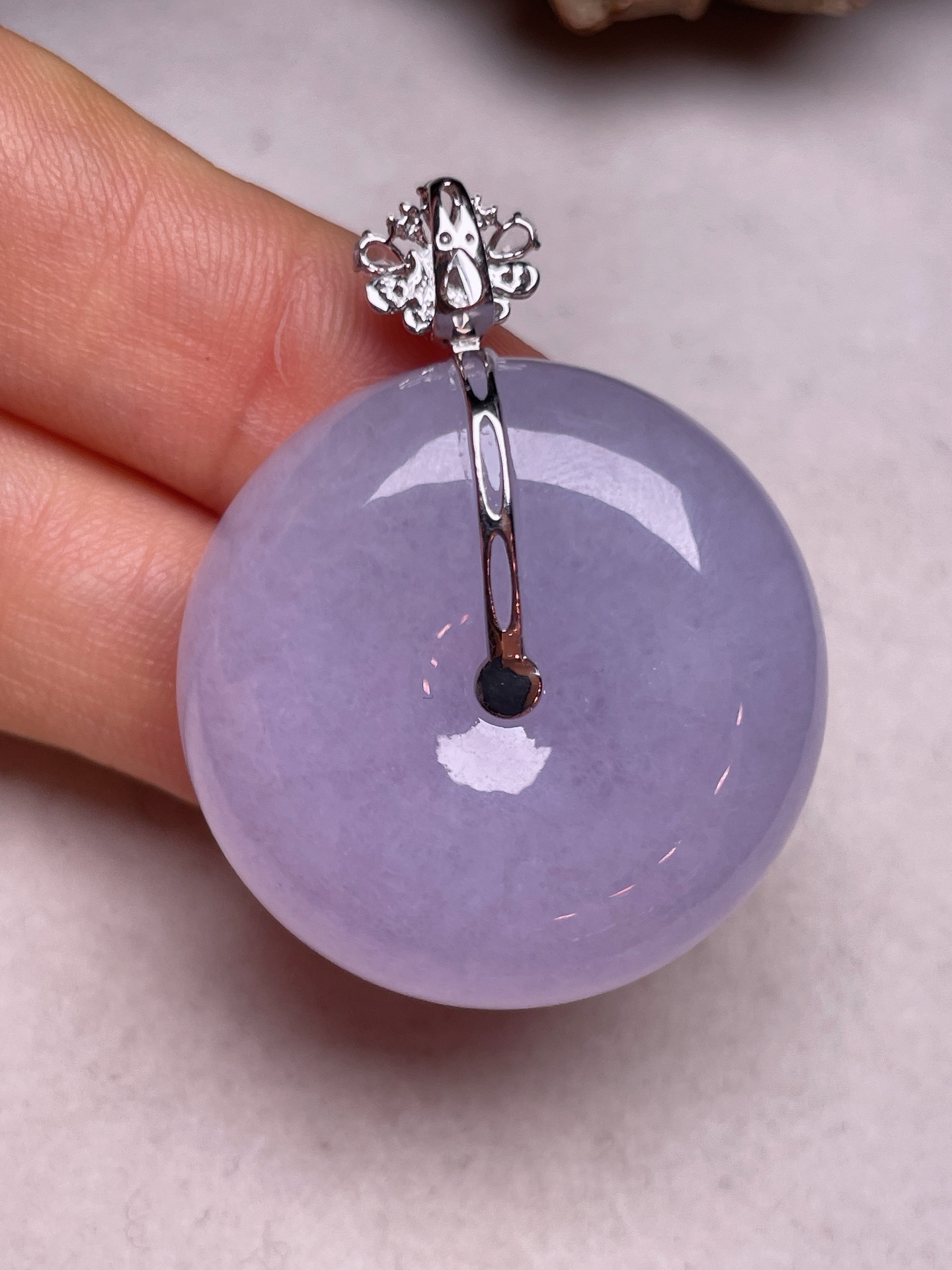 ️，18k金镶平安扣，冰糯种满紫，无裂，一手货源，尺寸29.3/12.2长37.6