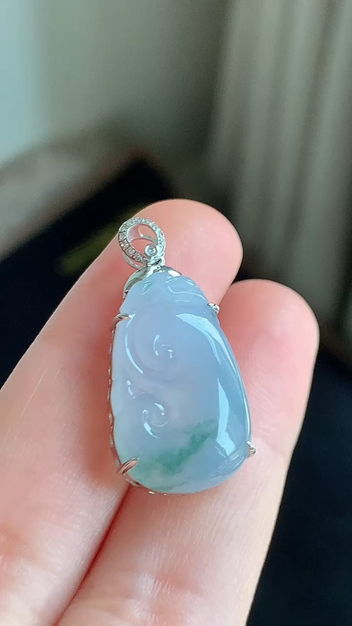 天然翡翠，冰紫如意，飘花，18k金，裸石21.3/13.5/5.3，az426