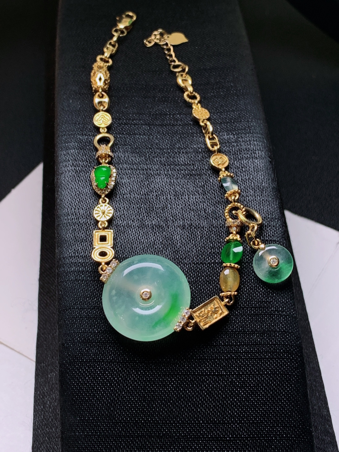 ️ 高冰飘绿平安扣手链，冰透翠绿，裸石16.2-5.8