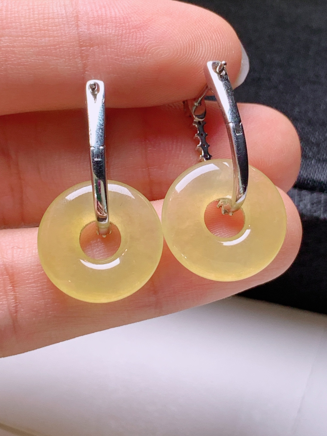 ️ 冰黄翡甜甜圈耳坠，无裂色正，裸石15.5-3.1