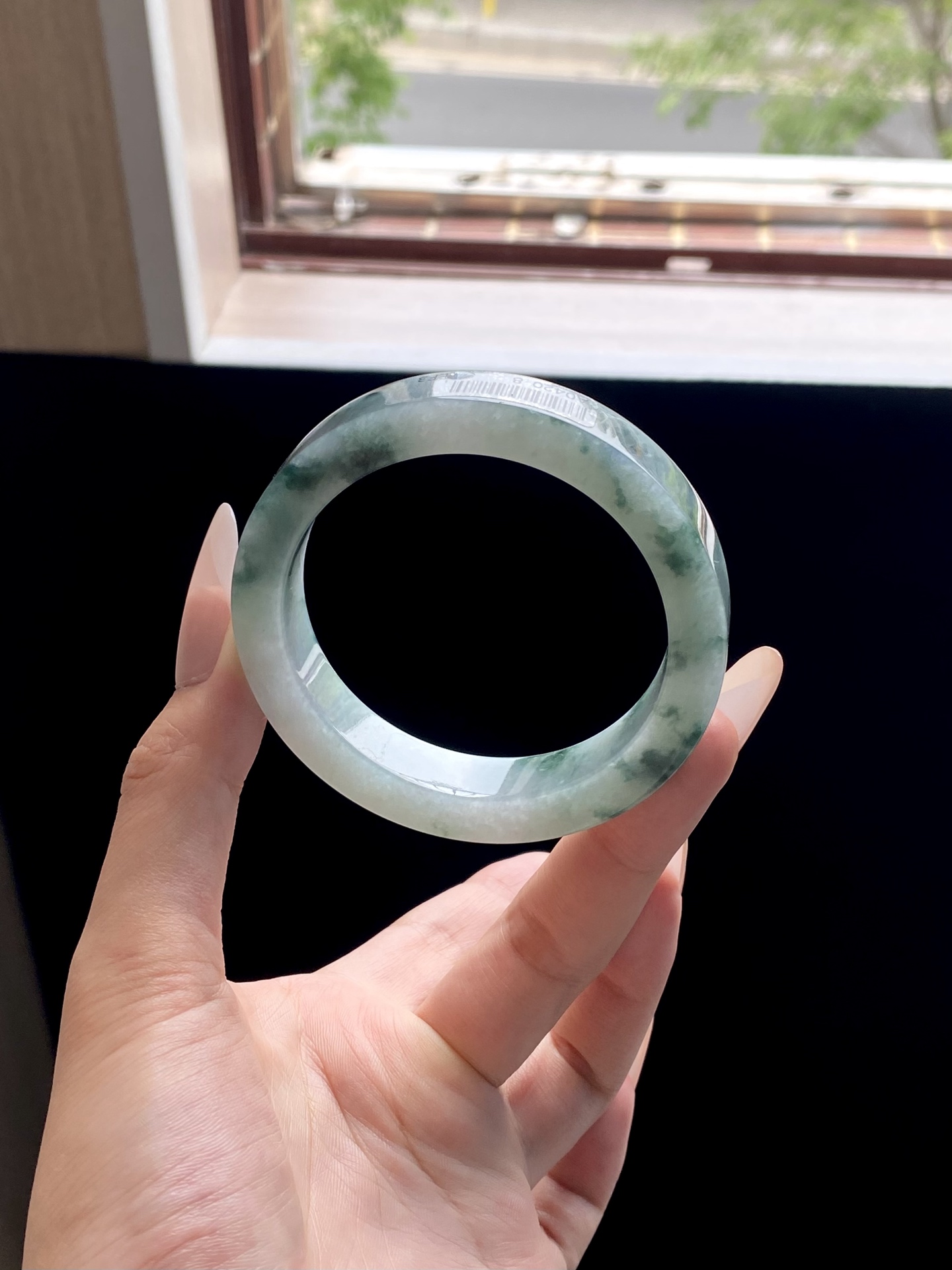 冰蓝飘花镯胚，A0420-8，73-56.5-12.2-8.5，可做57～58正圈