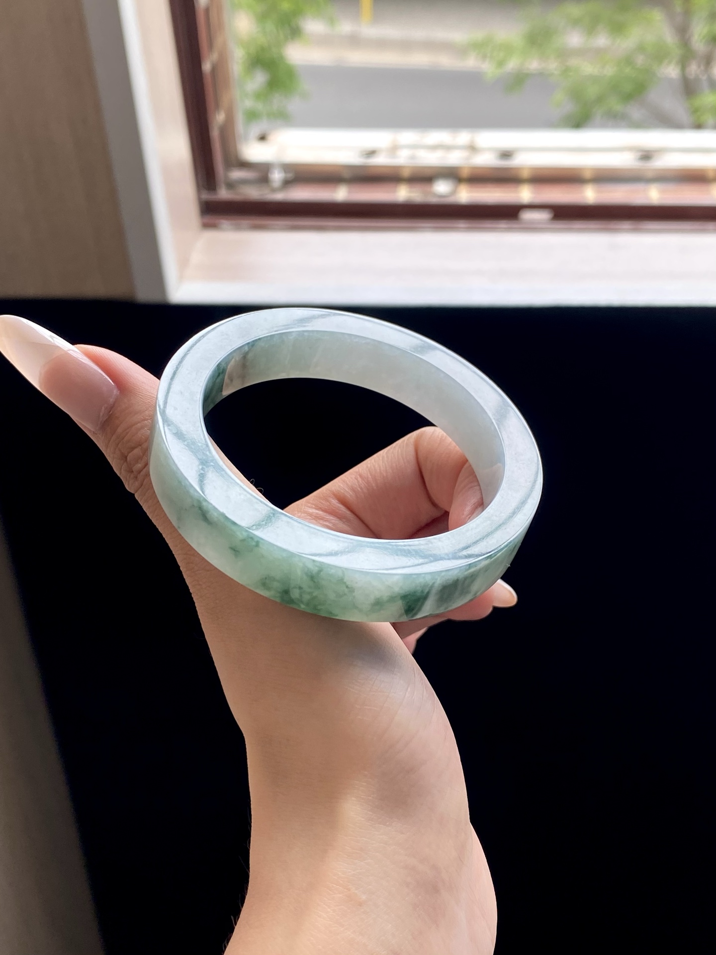 冰种蓝色飘花镯胚，A0420-7，⭕️73-57-12.2-8