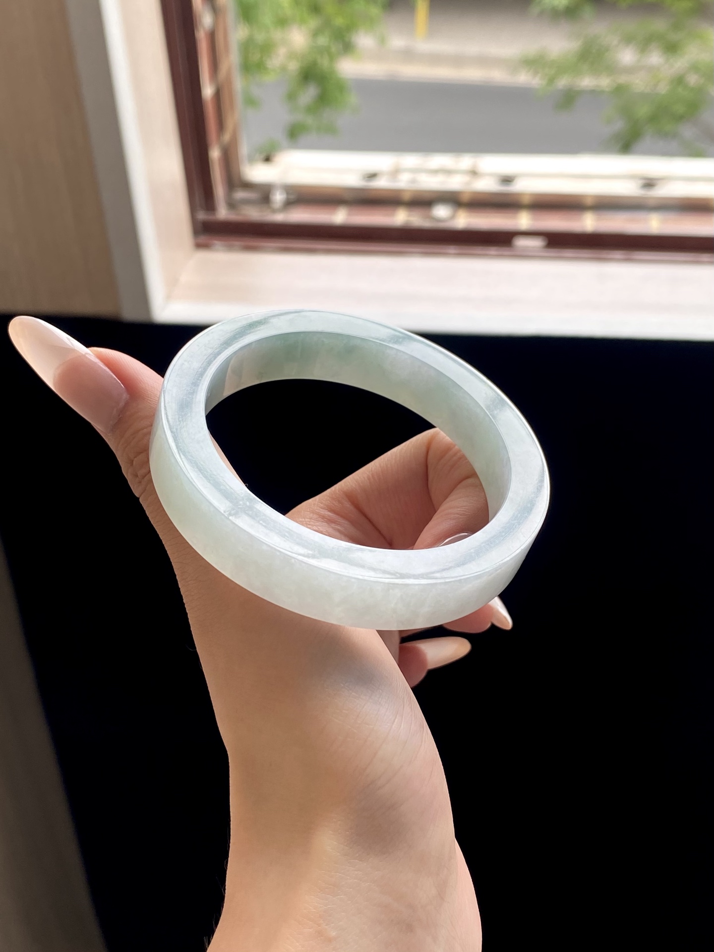 冰种蓝色飘花镯胚，A0420-11，⭕️74-58-12.5-8