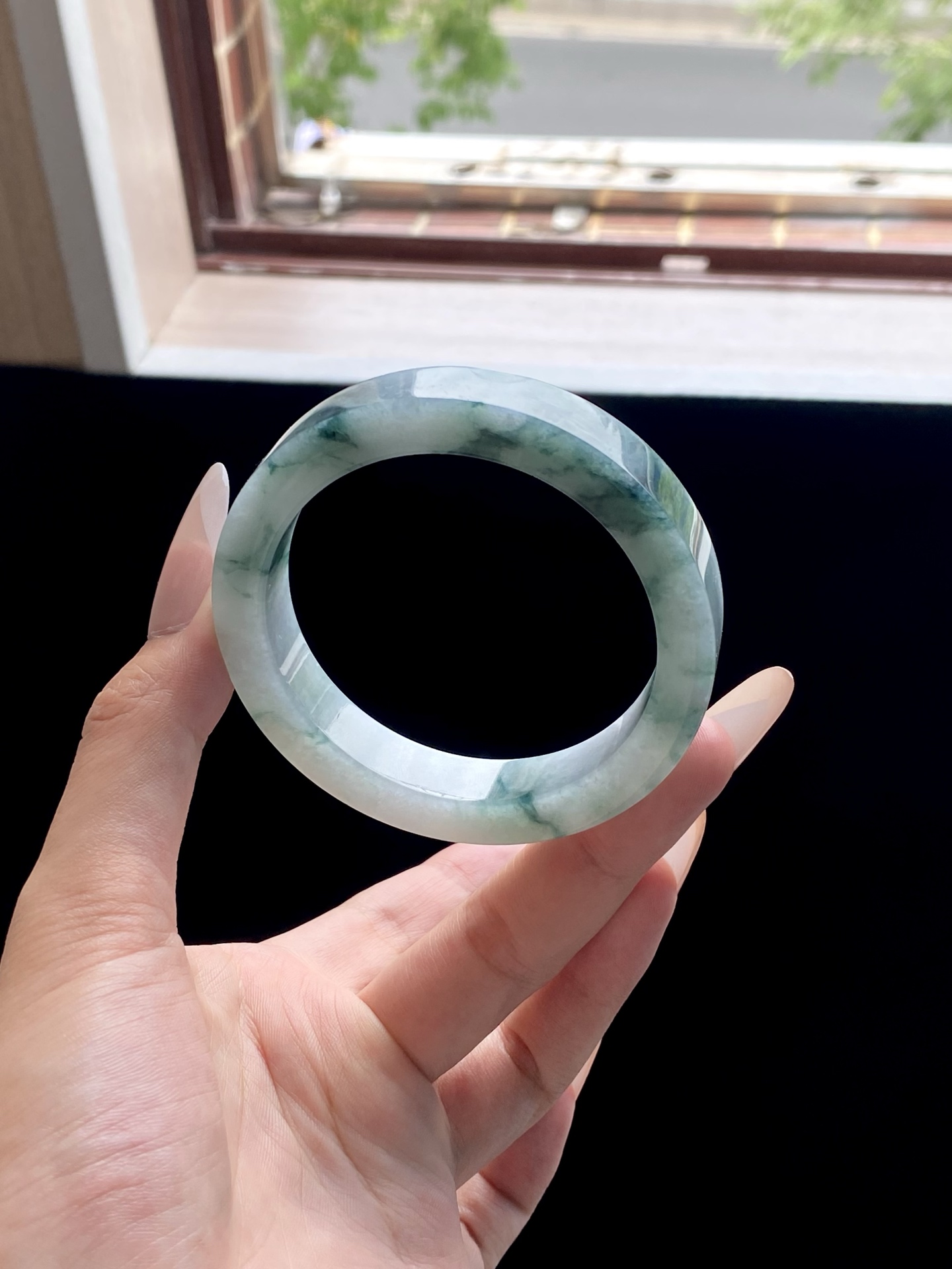 冰蓝飘花镯胚，A0420-6，⭕️74-57.5-12.2-8.2