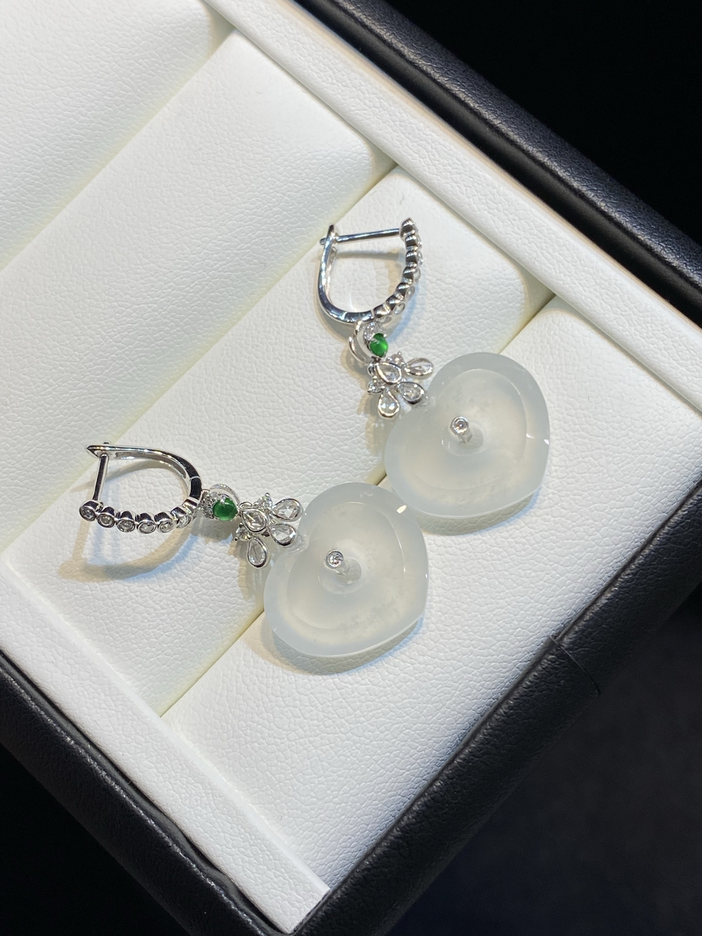 冰玻 桃心 爱心 耳坠 耳环 18k金尺寸35.8/17.2/4.5