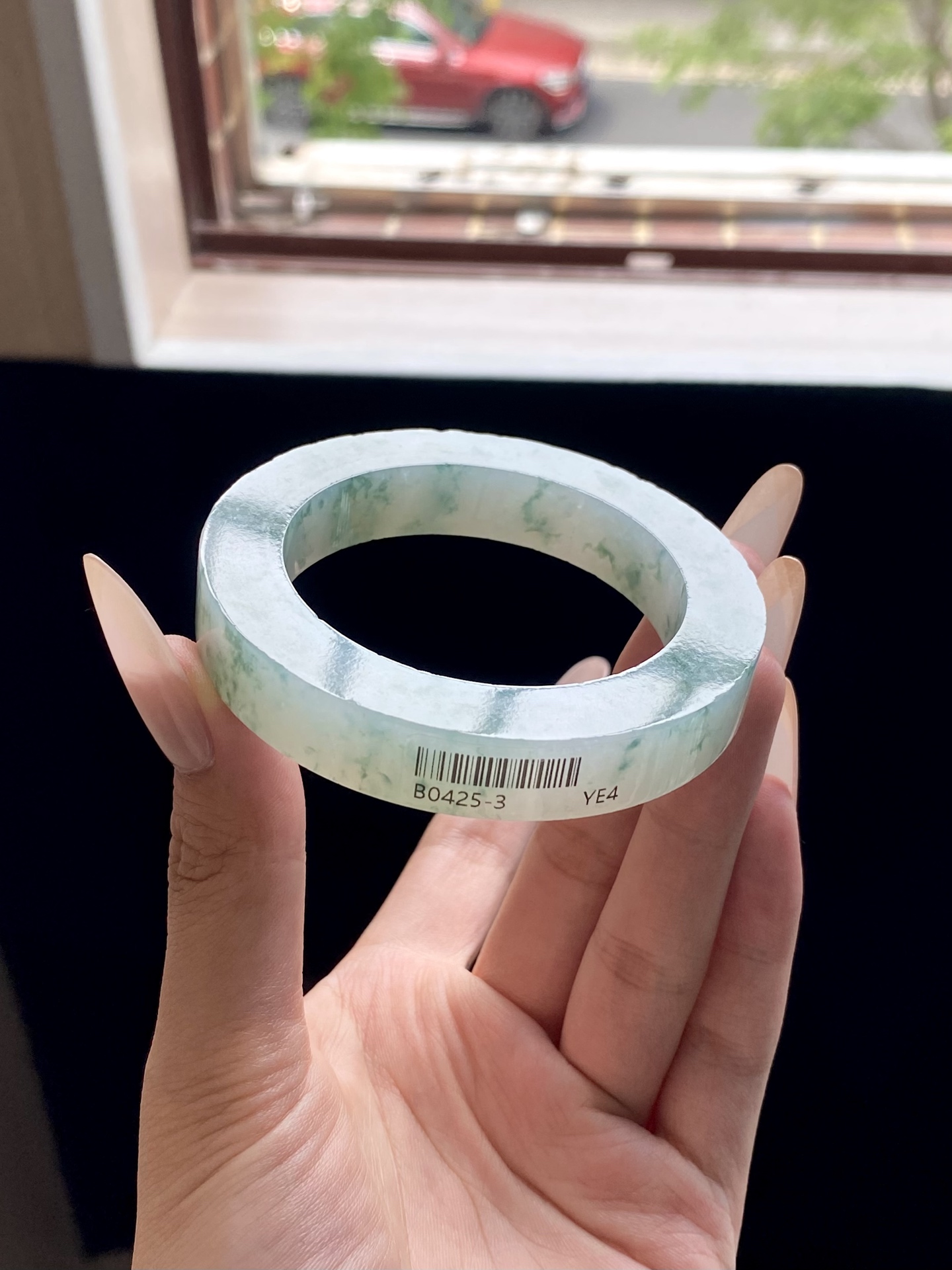 冰绿飘花圆条镯胚，B0425-3，⭕️74-53-12-11，可做53～54圆条