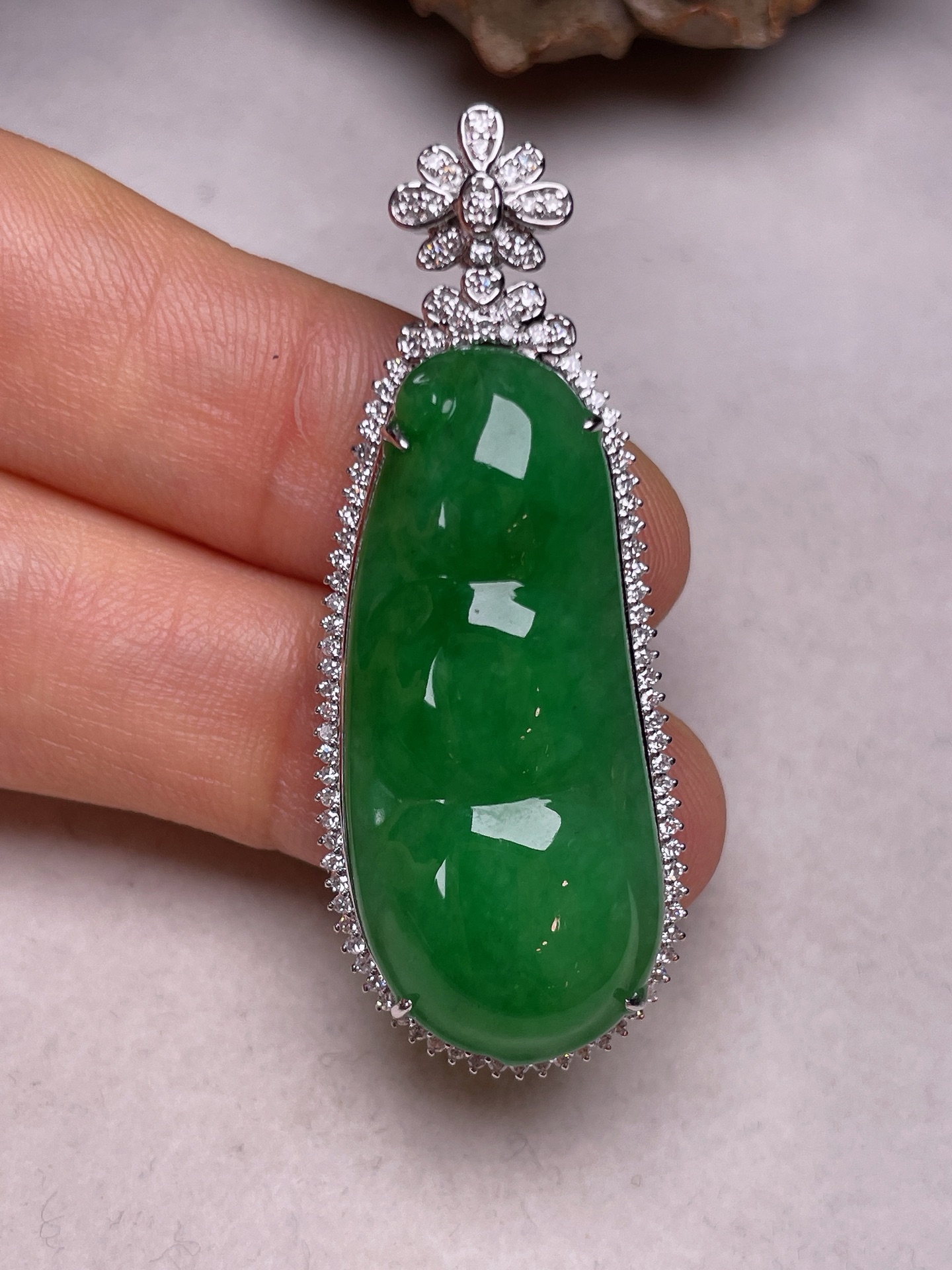 ️ 18k金镶福瓜，冰糯种满色，无裂，一手货源长46.8